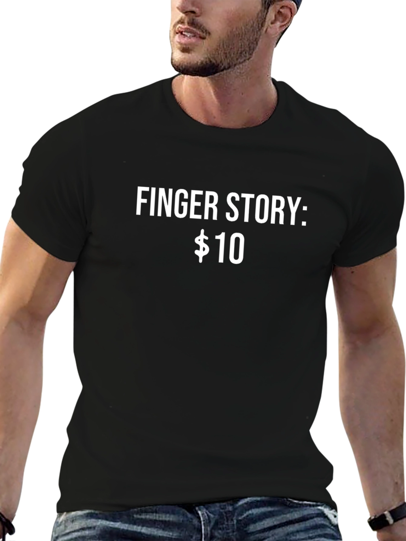 Finger Story T-Shirt - Black Crew Neck