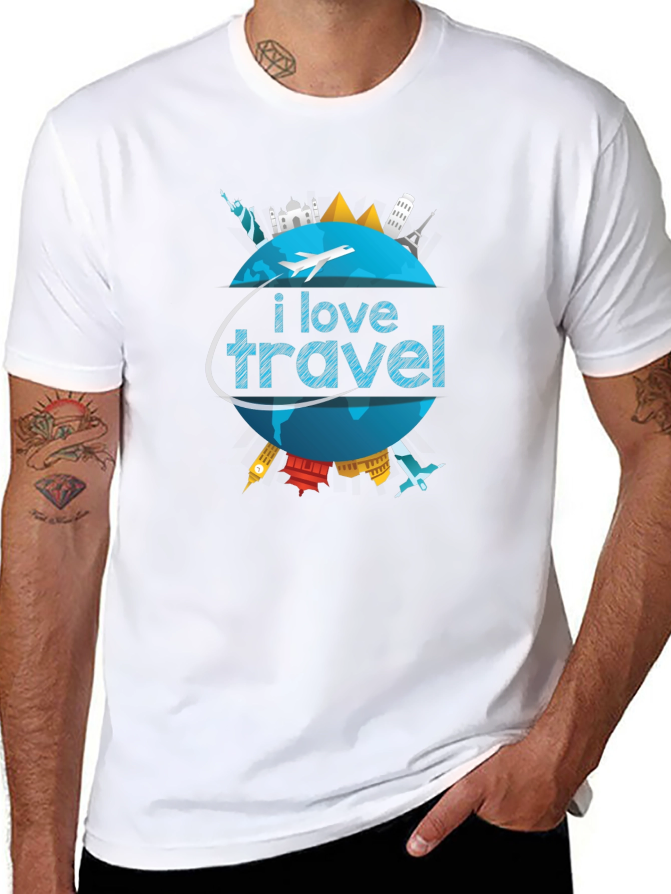 I Love Travel World Landmarks Graphic T-Shirt