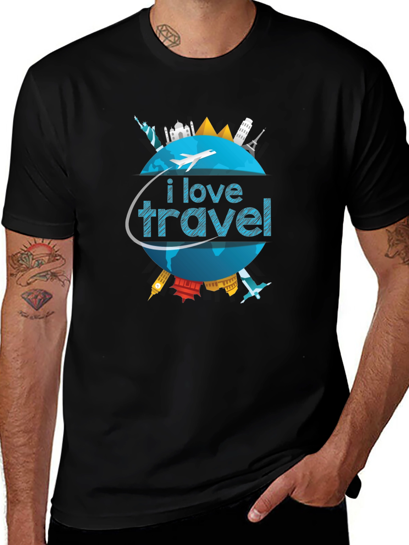 I Love Travel World Landmarks Graphic T-Shirt