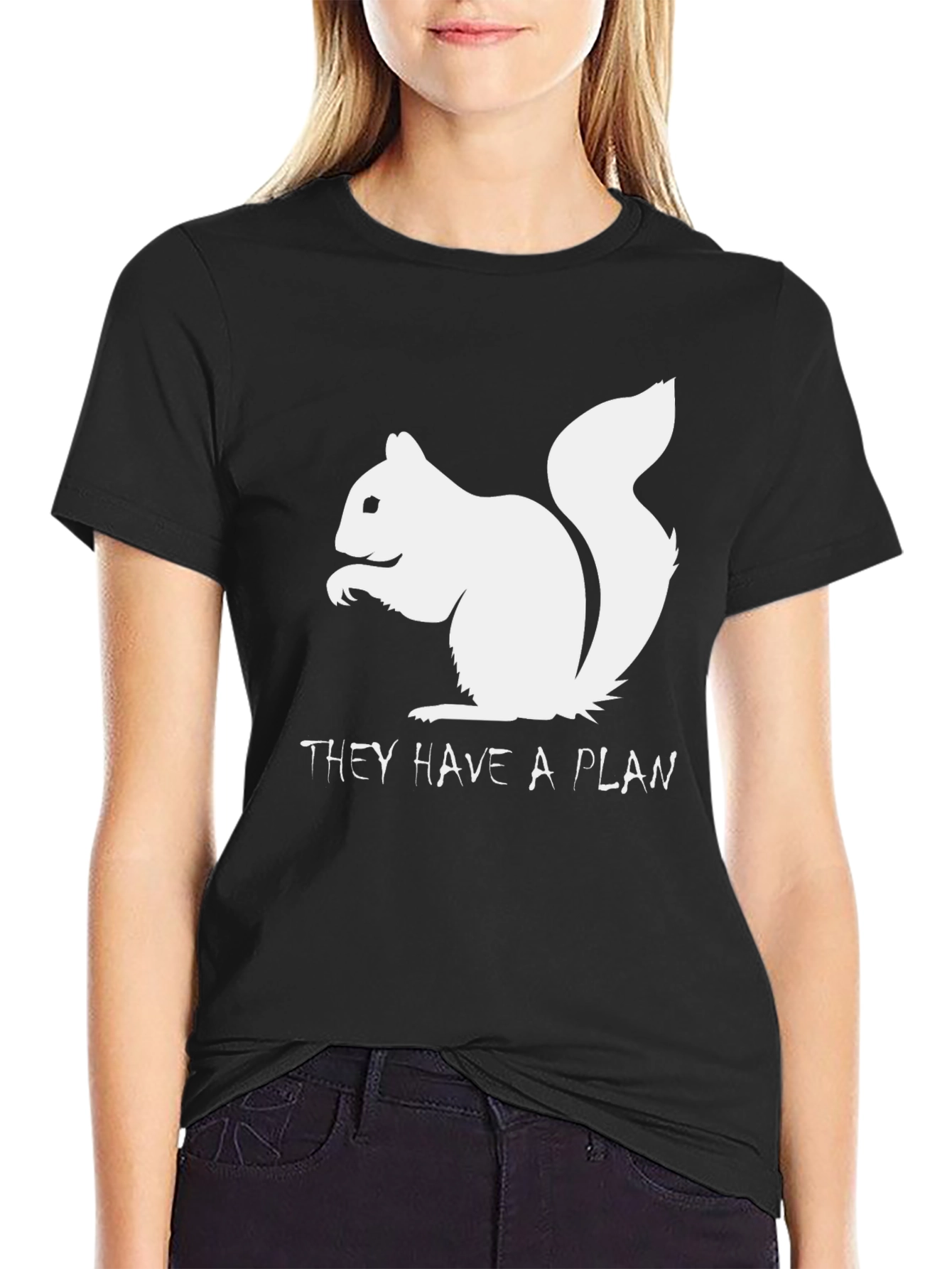 Squirrel They Have A Plan Black T-Shirt