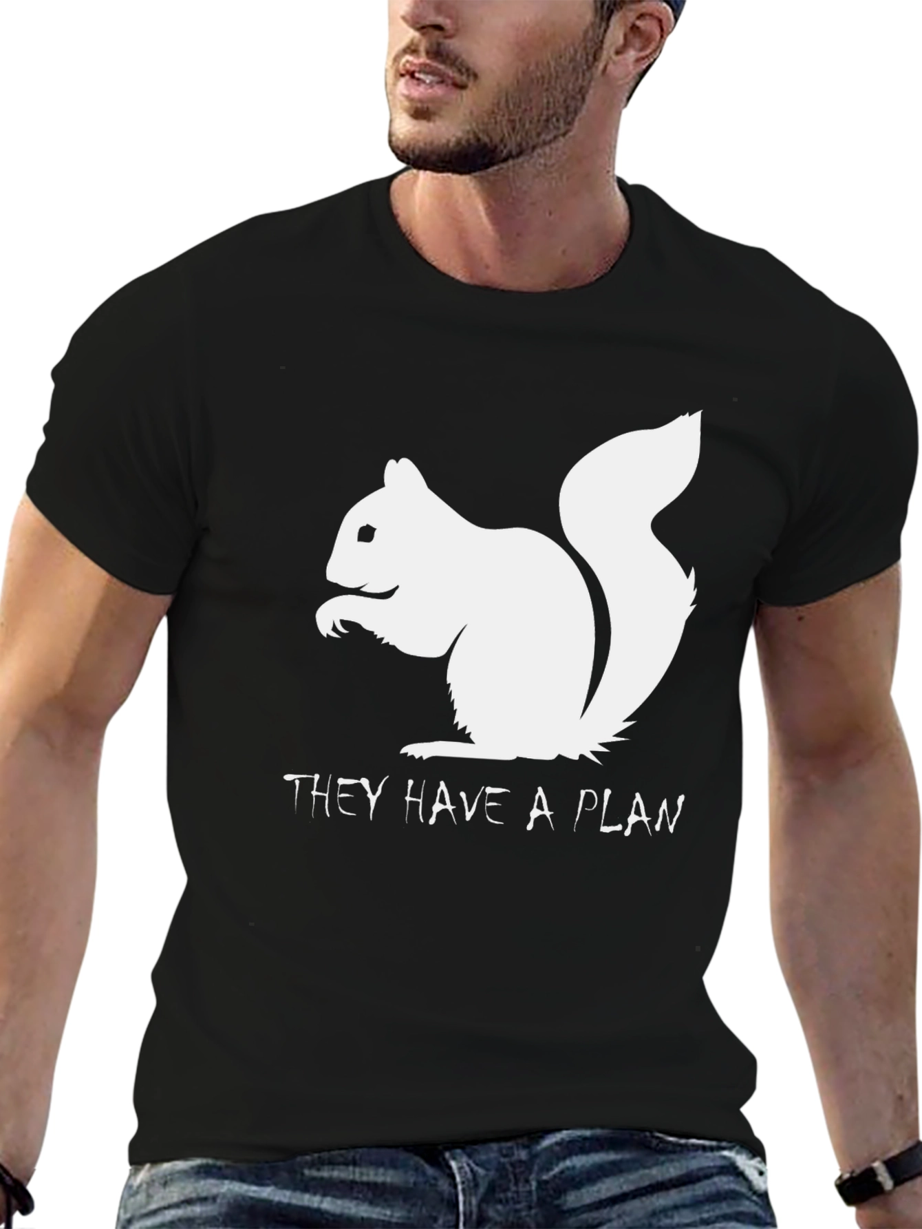 Squirrel They Have A Plan Black T-Shirt