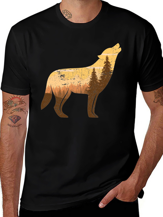 Wolf Howl Forest Graphic Tee - Black Crew Neck T-Shirt
