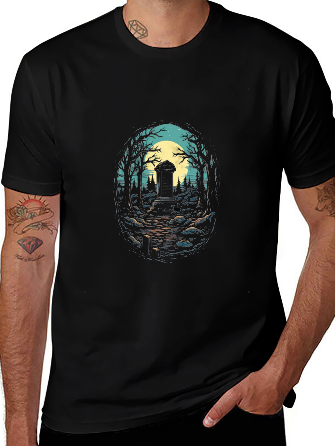 Mystic Tombstone Graphic Tee - Black Cotton Comfort