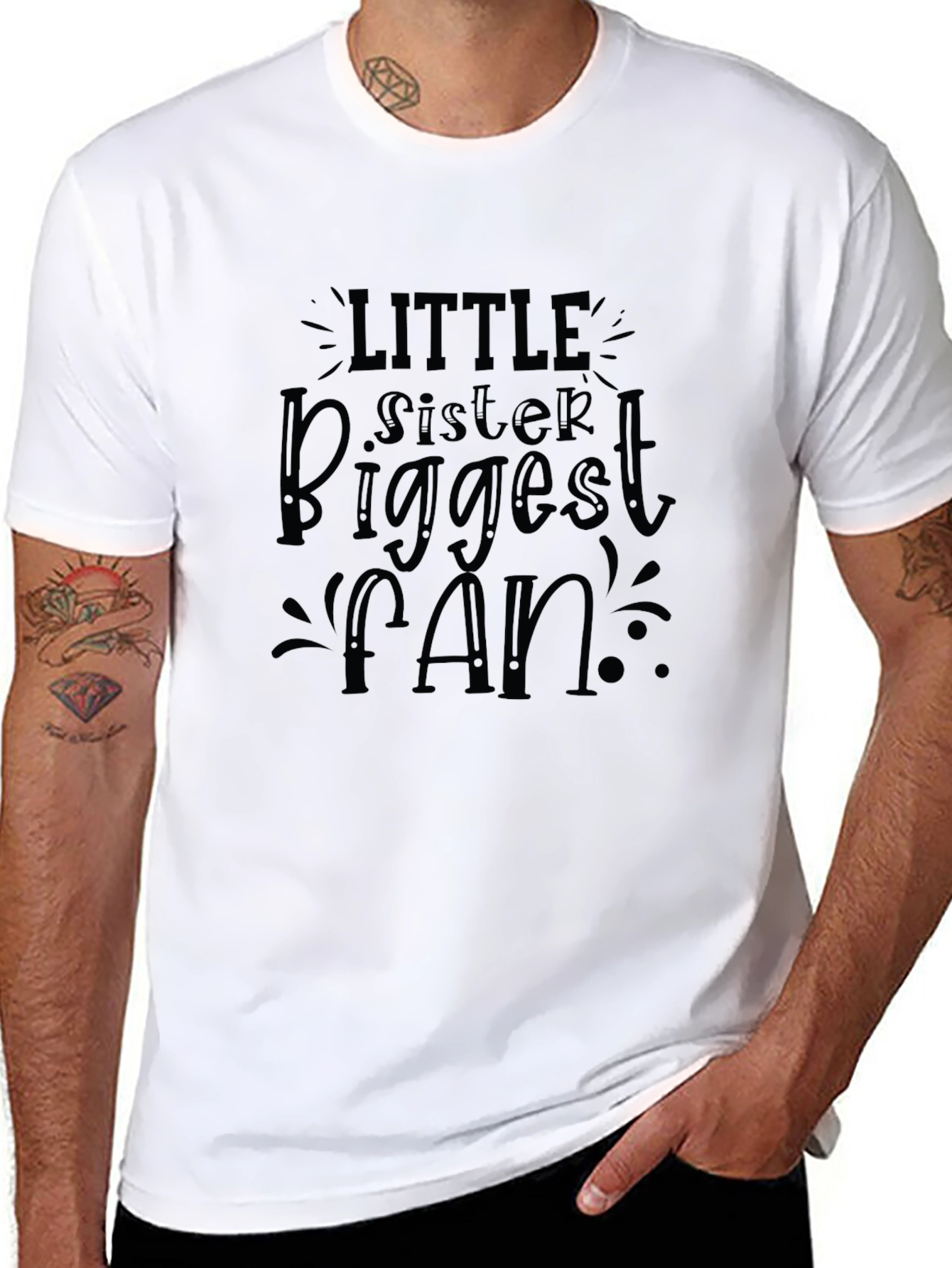 Little Sisters Biggest Fan Black T-Shirt