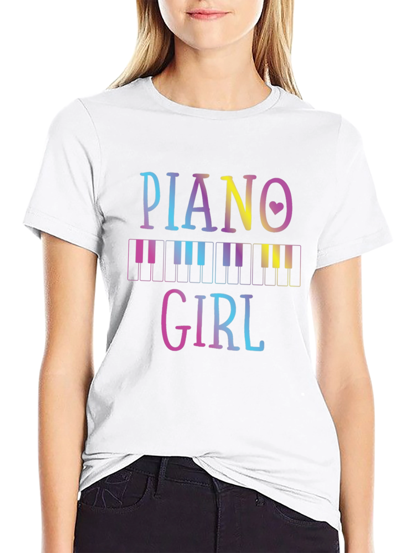 Piano Girl Graphic Tee - Music Lover T-Shirt