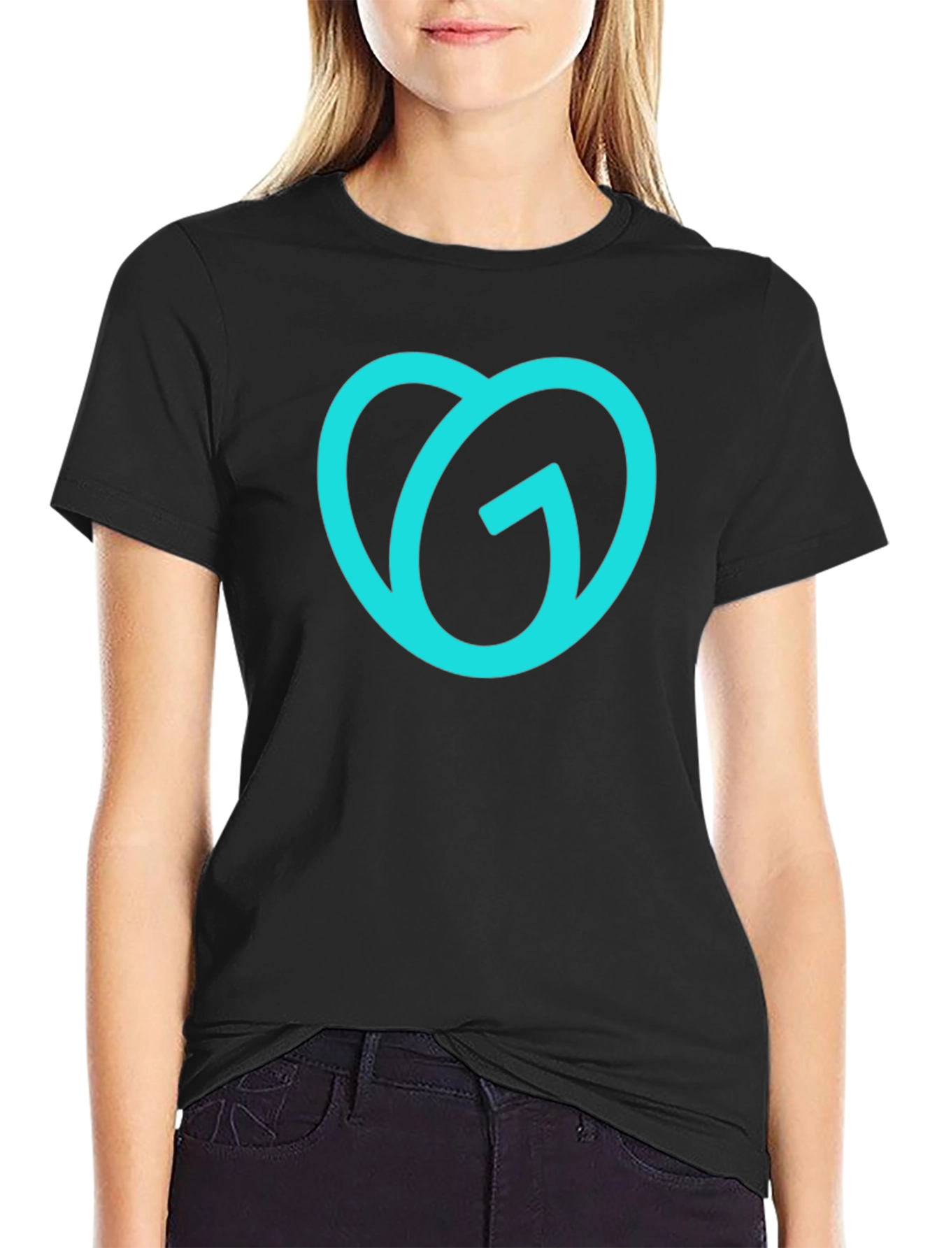 Trendy Teal Logo Black T-Shirt