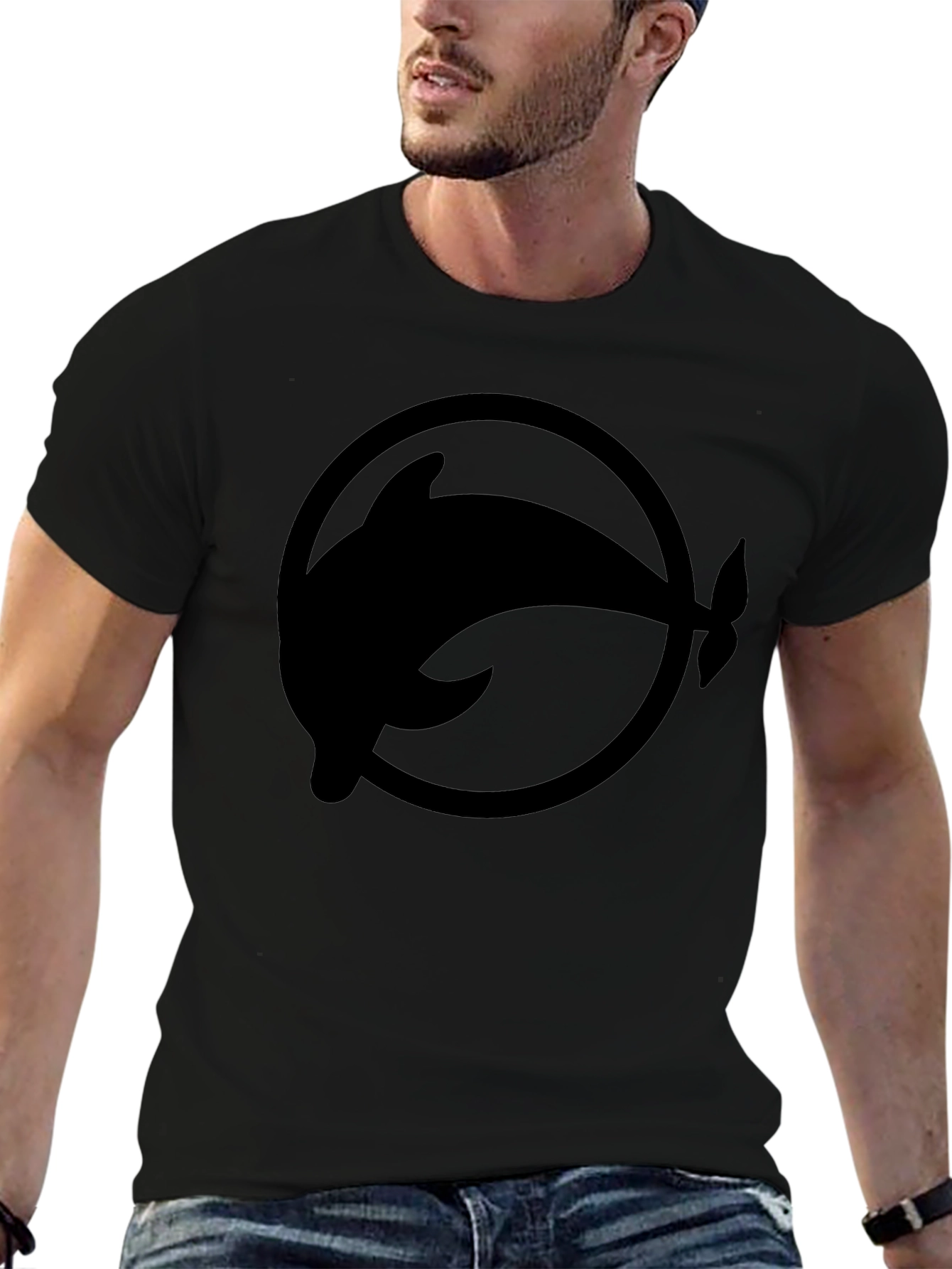 Black Dolphin Circle Graphic Tee - Stylish Casual Wear