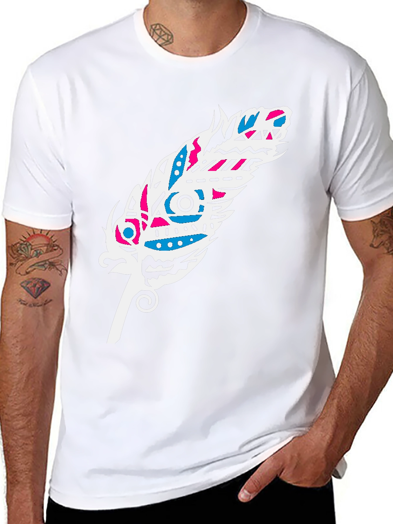 Tribal Feather Graphic Tee - Black