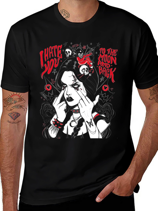 I Hate You Moon & Back Graphic Tee - Black