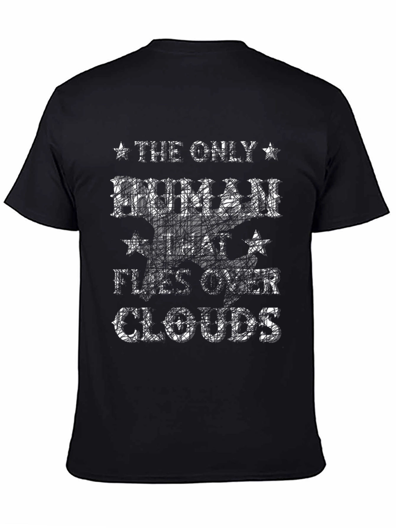 Human Flies Over Clouds Black Graphic Tee