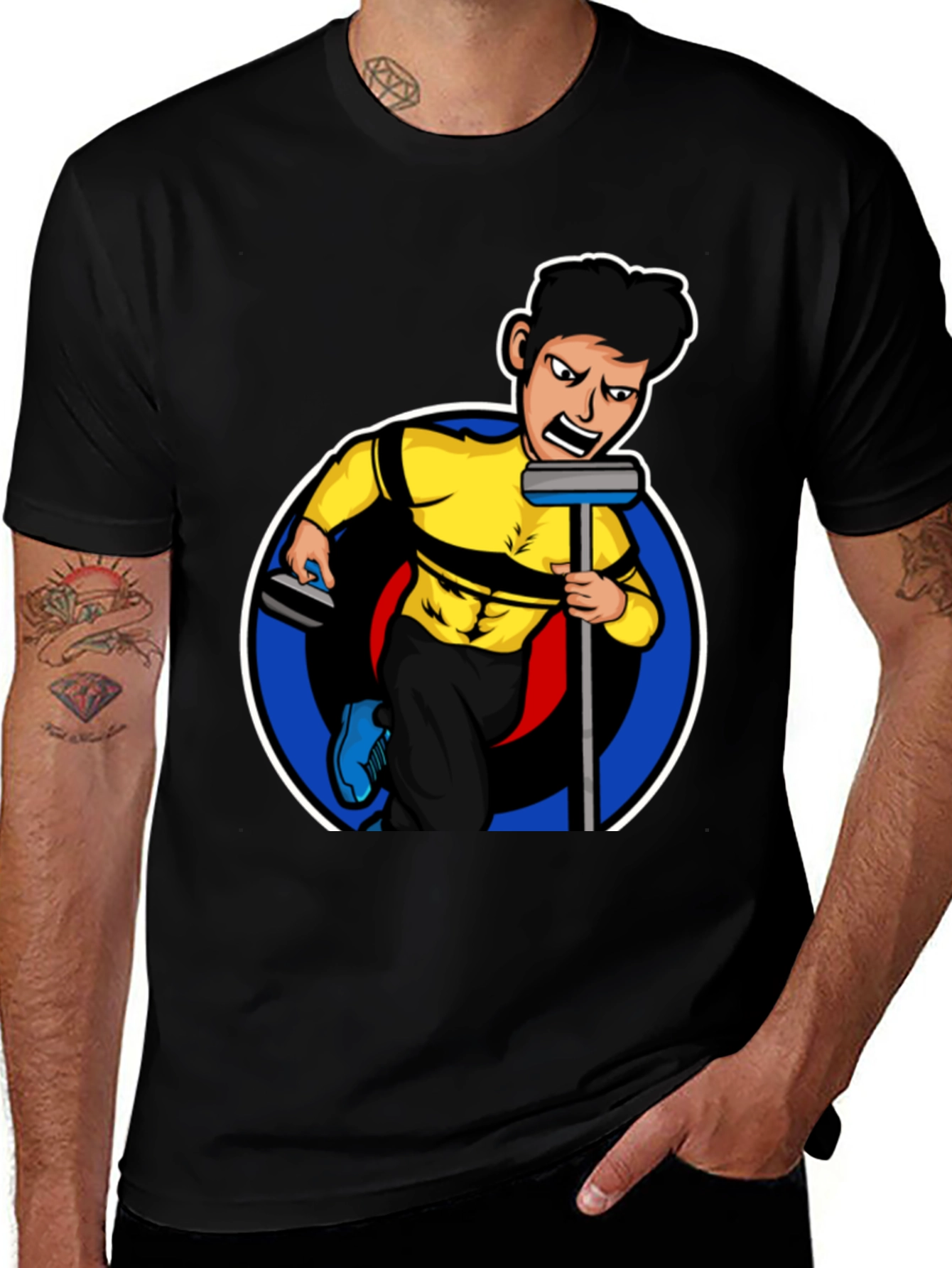 Curling Cartoon Graphic Tee - Black