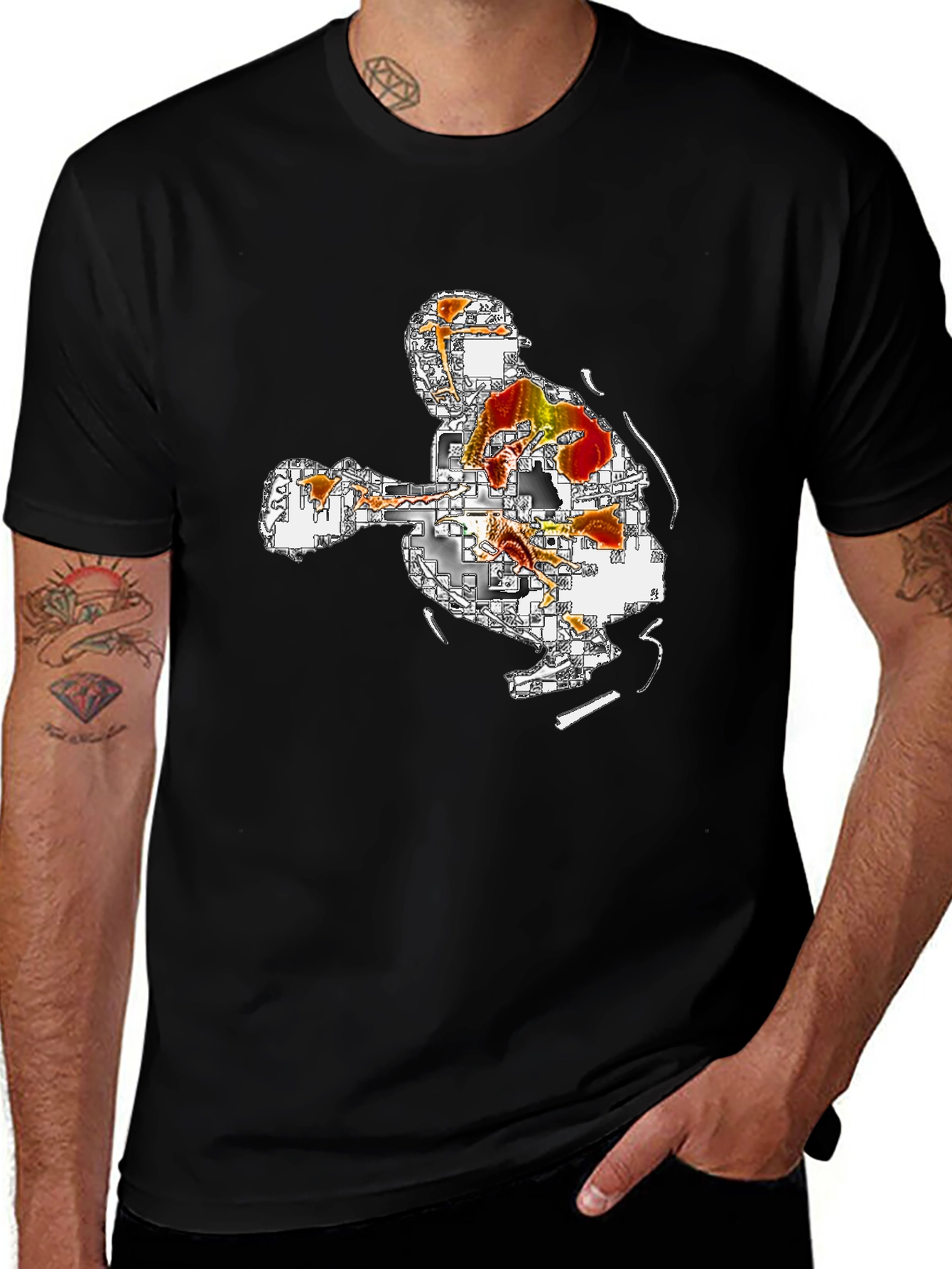 Abstract Art Graphic Tee - Black Casual T-Shirt