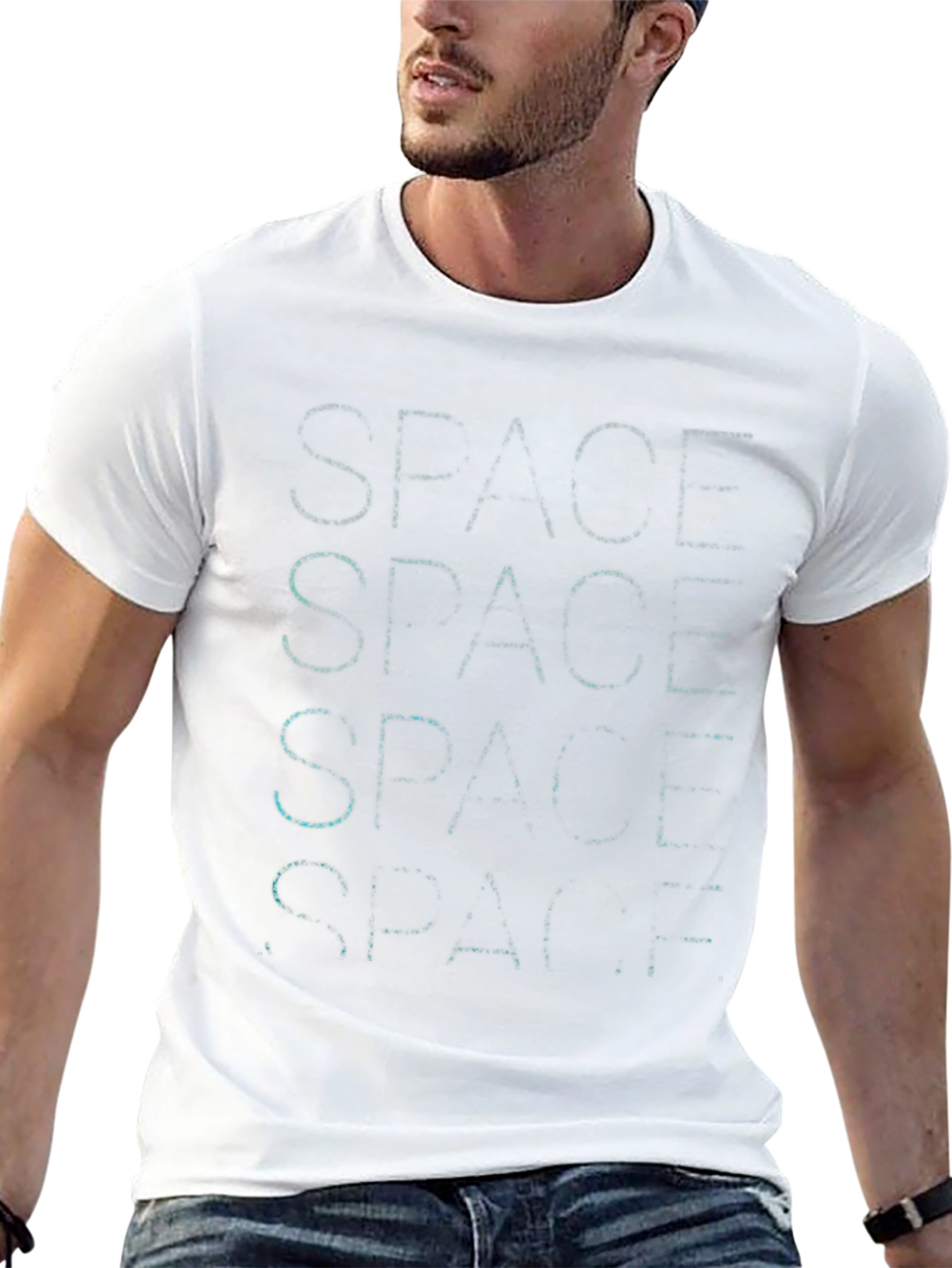 Space Repeated Graphic Black T-Shirt