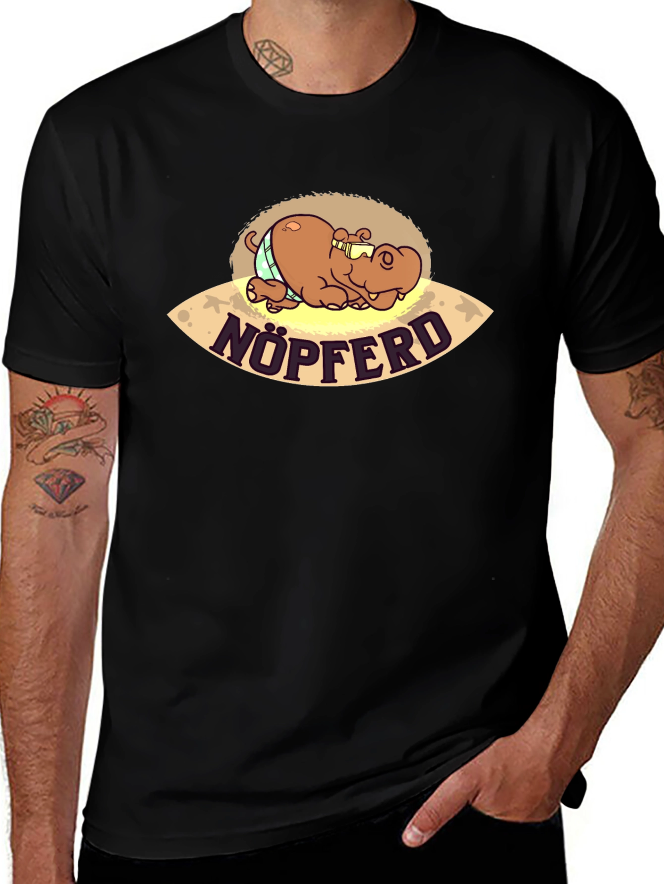 Nöpferd Cartoon Black T-Shirt