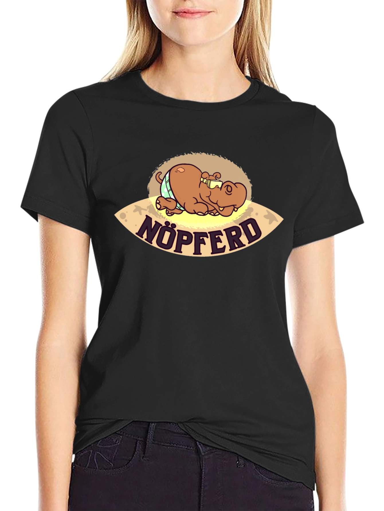 Nöpferd Cartoon Black T-Shirt