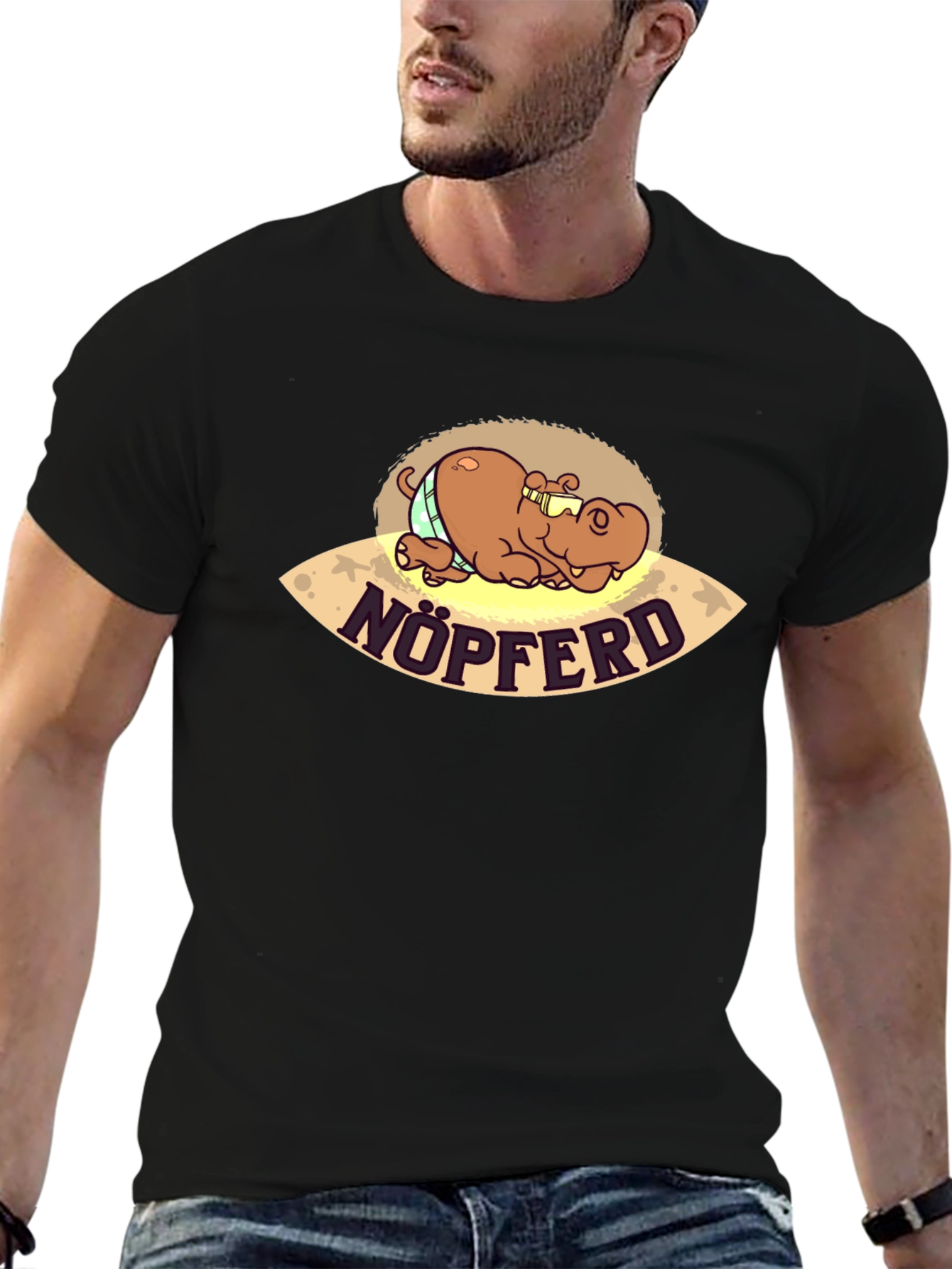 Nöpferd Cartoon Black T-Shirt