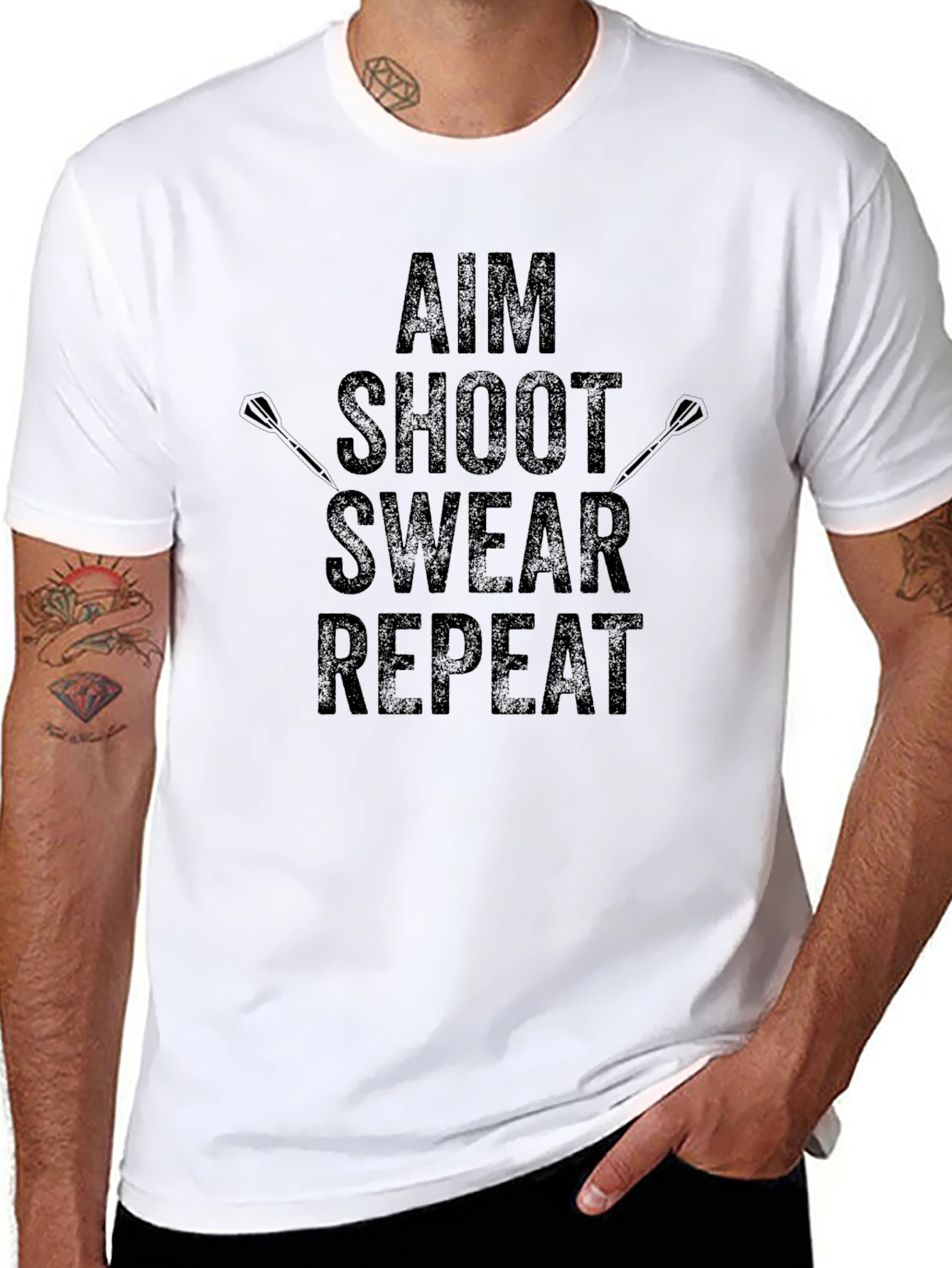 Aim Shoot Swear Repeat - Mens Graphic T-Shirt