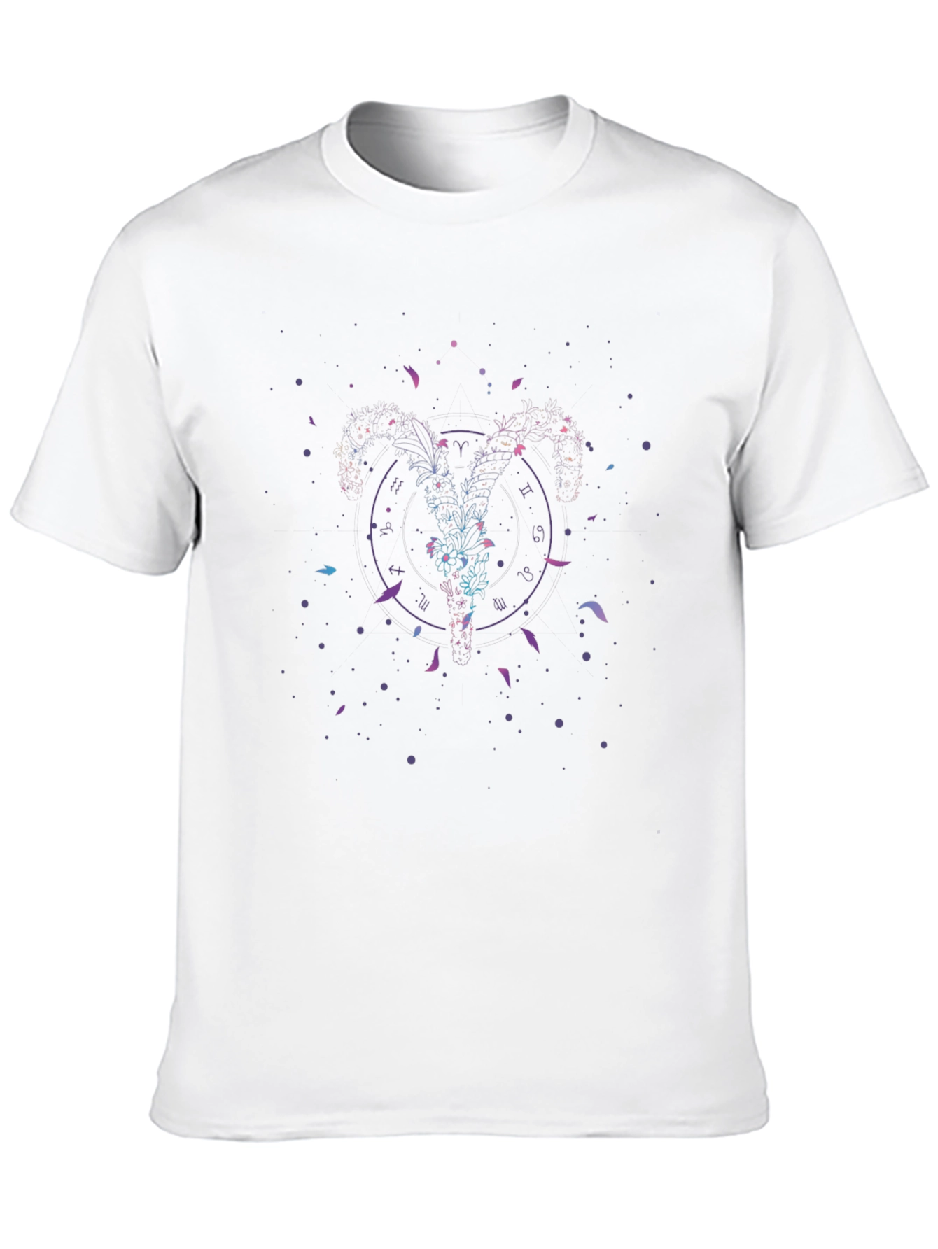 Cosmic Zodiac Aries Ram Graphic T-Shirt - Black