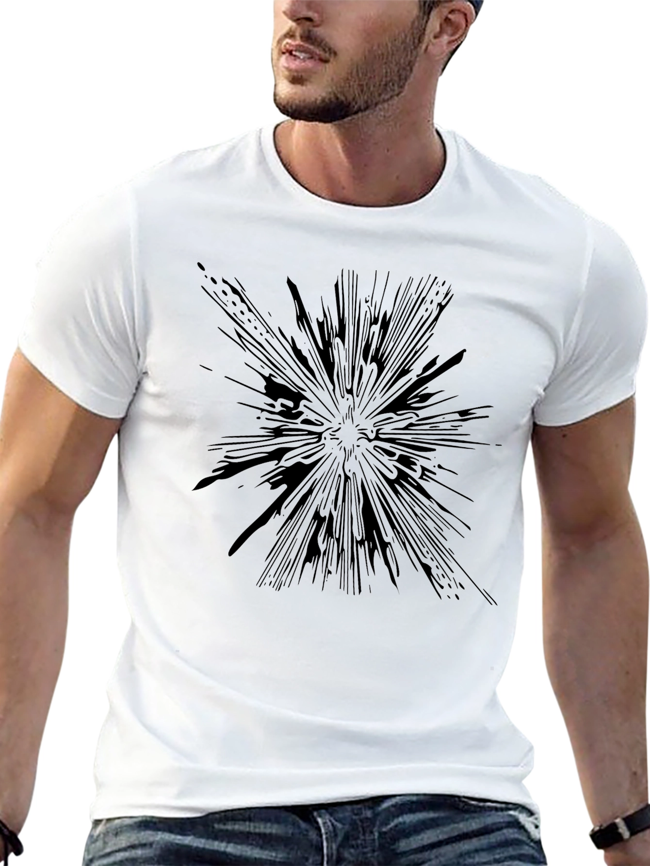 Abstract Burst Graphic Tee - Black Cotton Blend Shirt