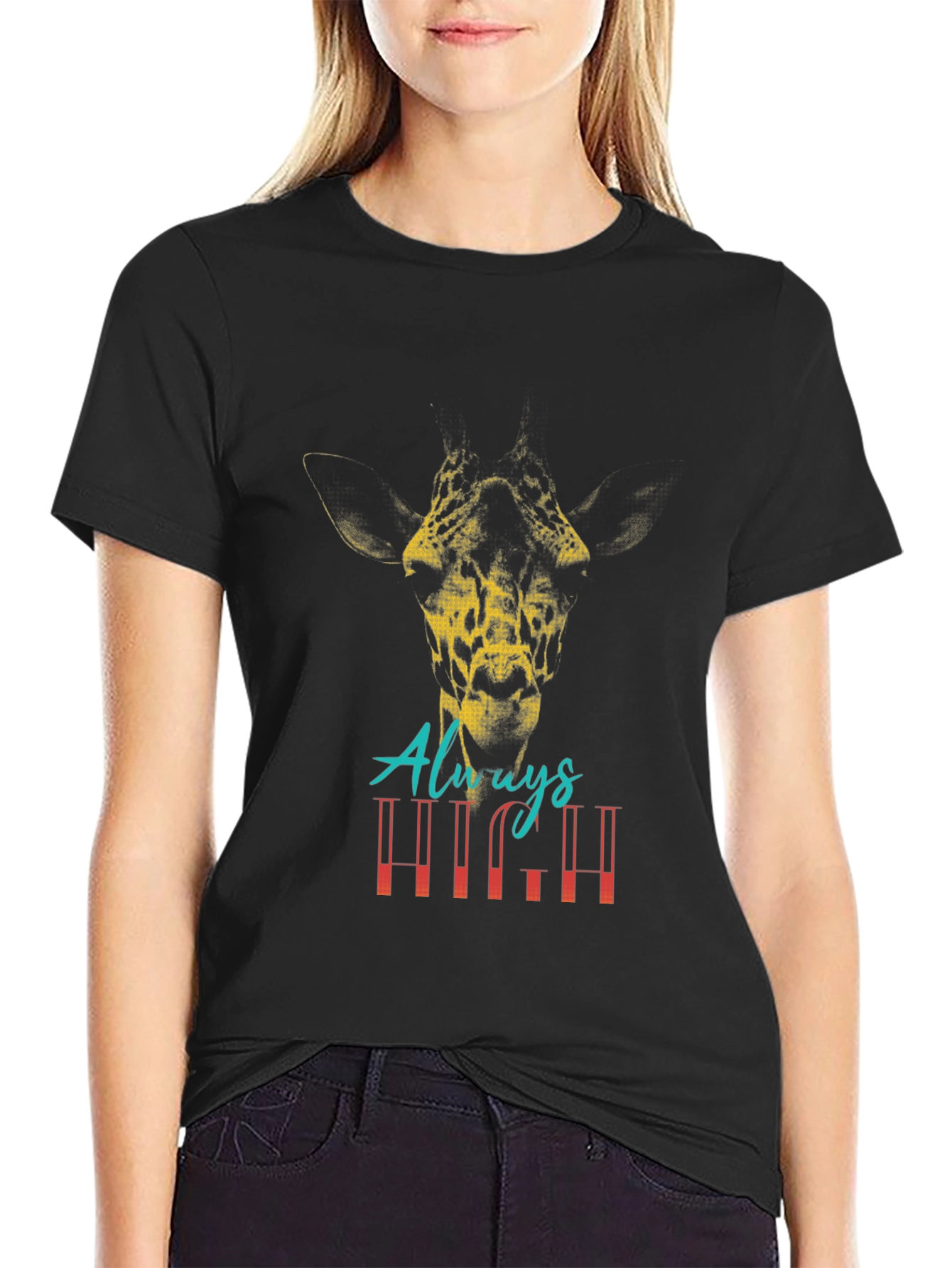 Always High Giraffe Graphic T-Shirt - Black