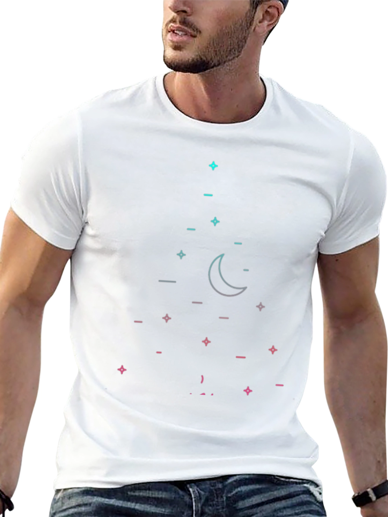 Geometric Moon & Stars Black T-Shirt