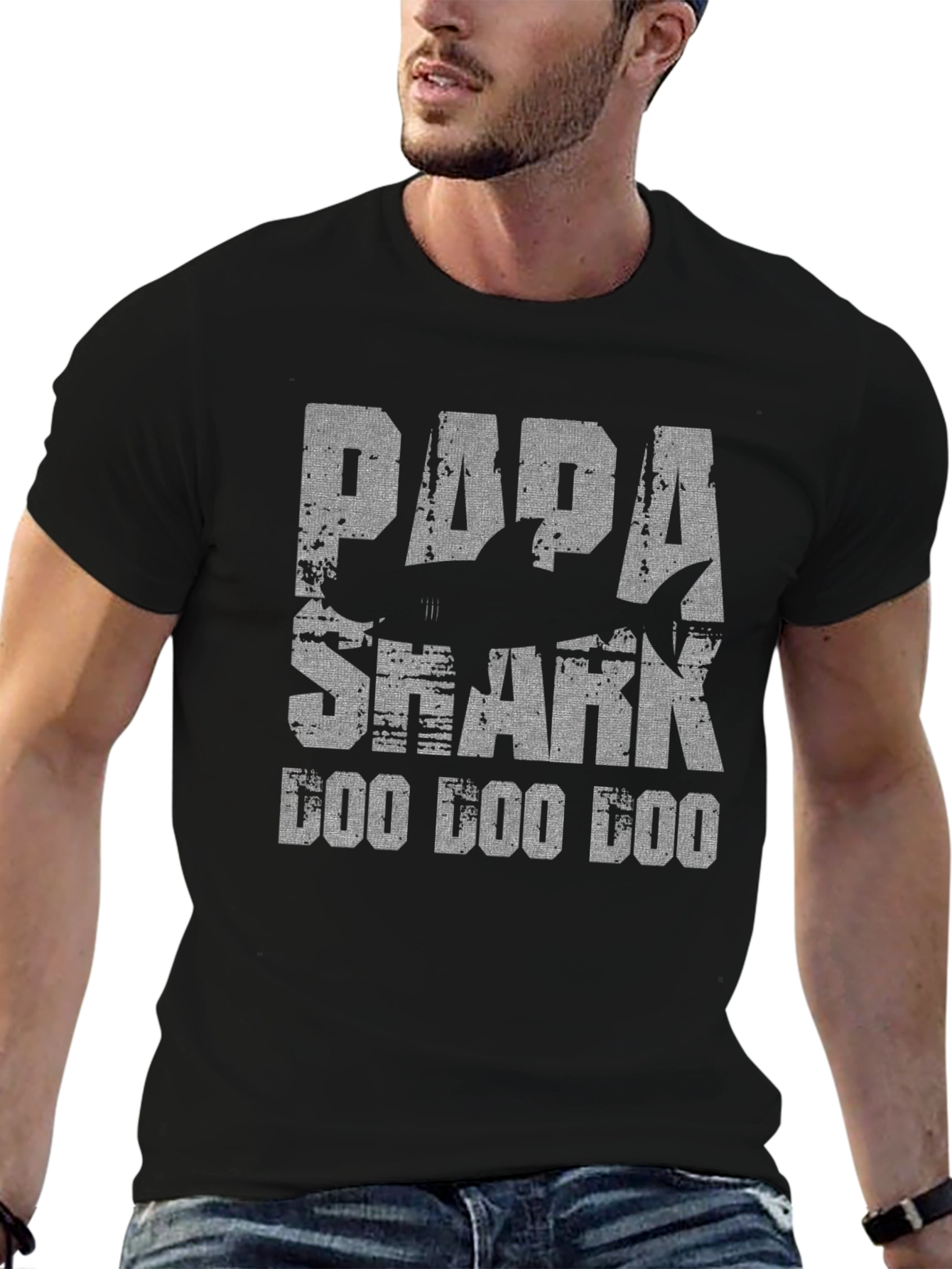 Papa Shark Doo Doo Doo Black Graphic T-Shirt