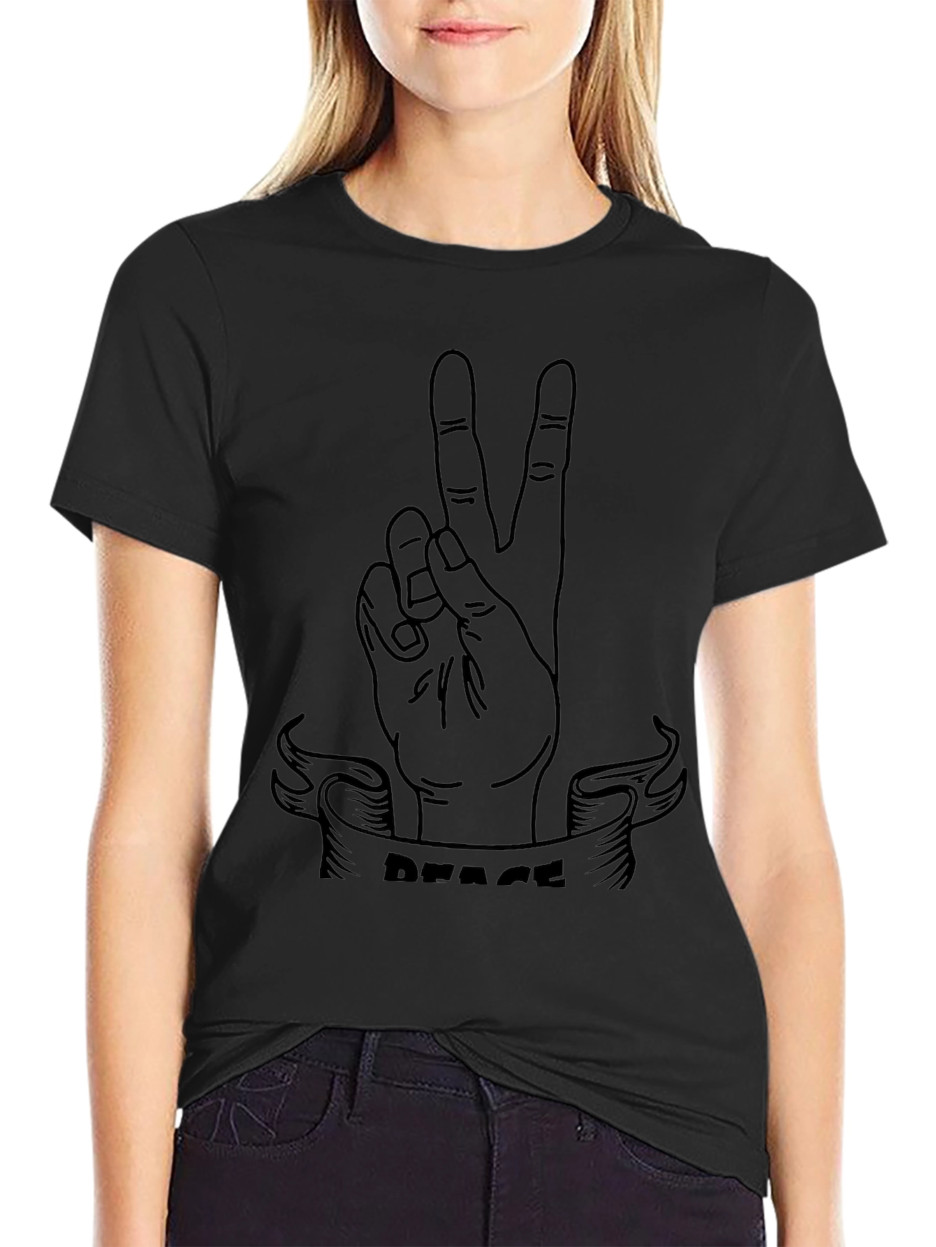 Peace Sign Graphic Tee - Black Cotton T-Shirt
