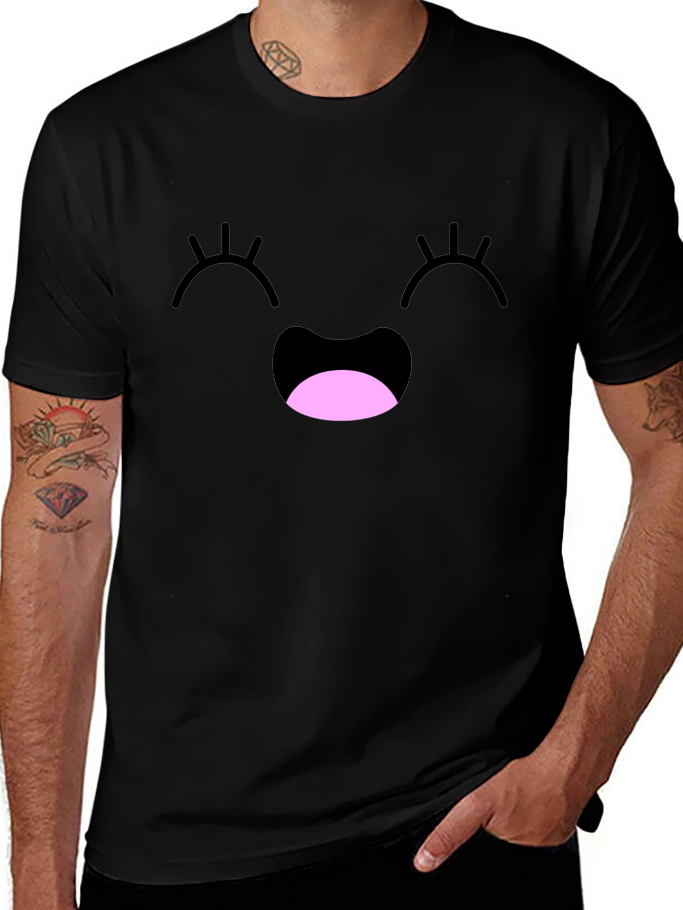 Happy Face Graphic Tee - Black Cotton Blend