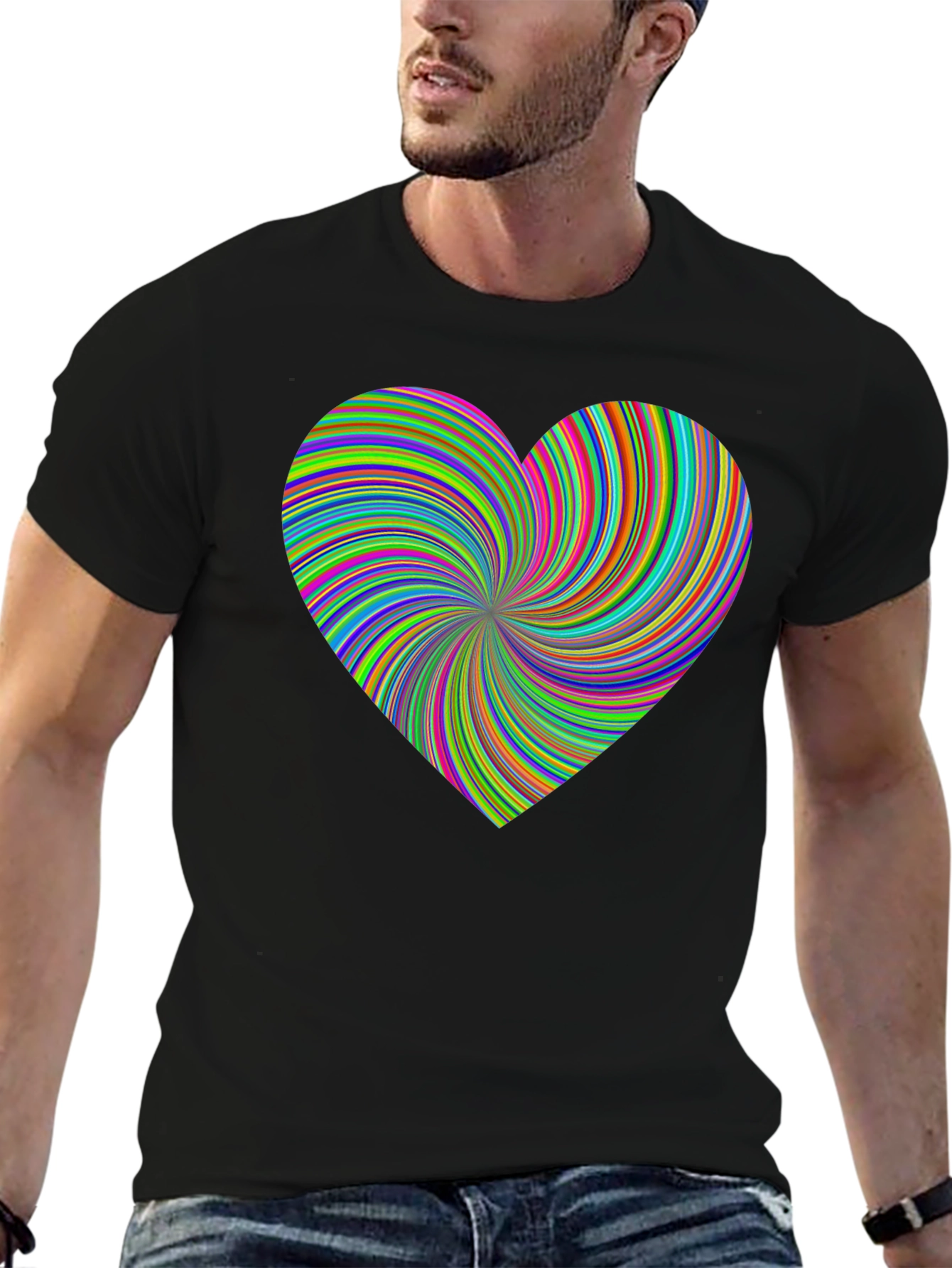 Vibrant Swirl Heart Black T-Shirt - Modern Artistic Tee