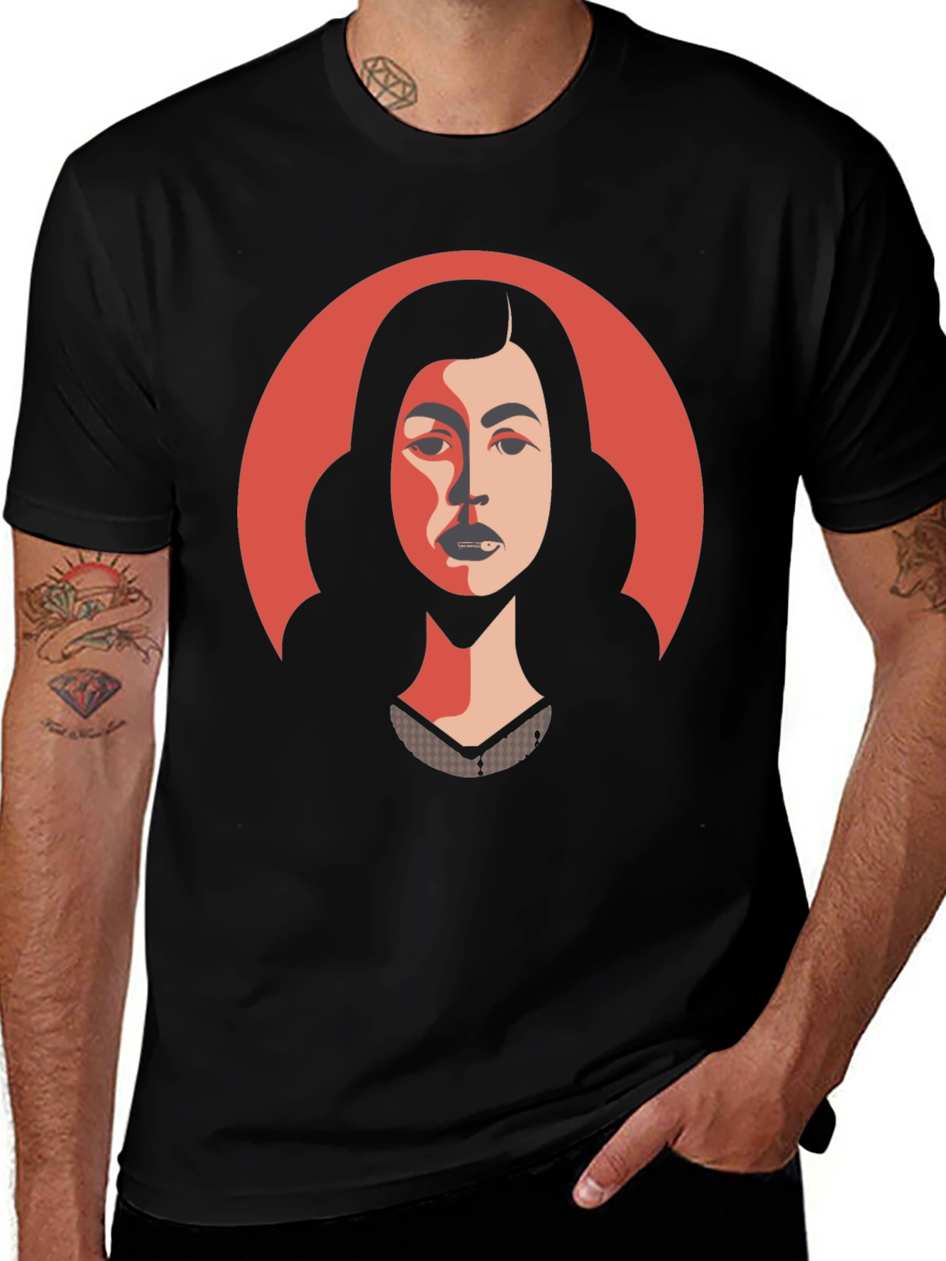 Woman Portrait Graphic Tee - Stylish Black T-Shirt