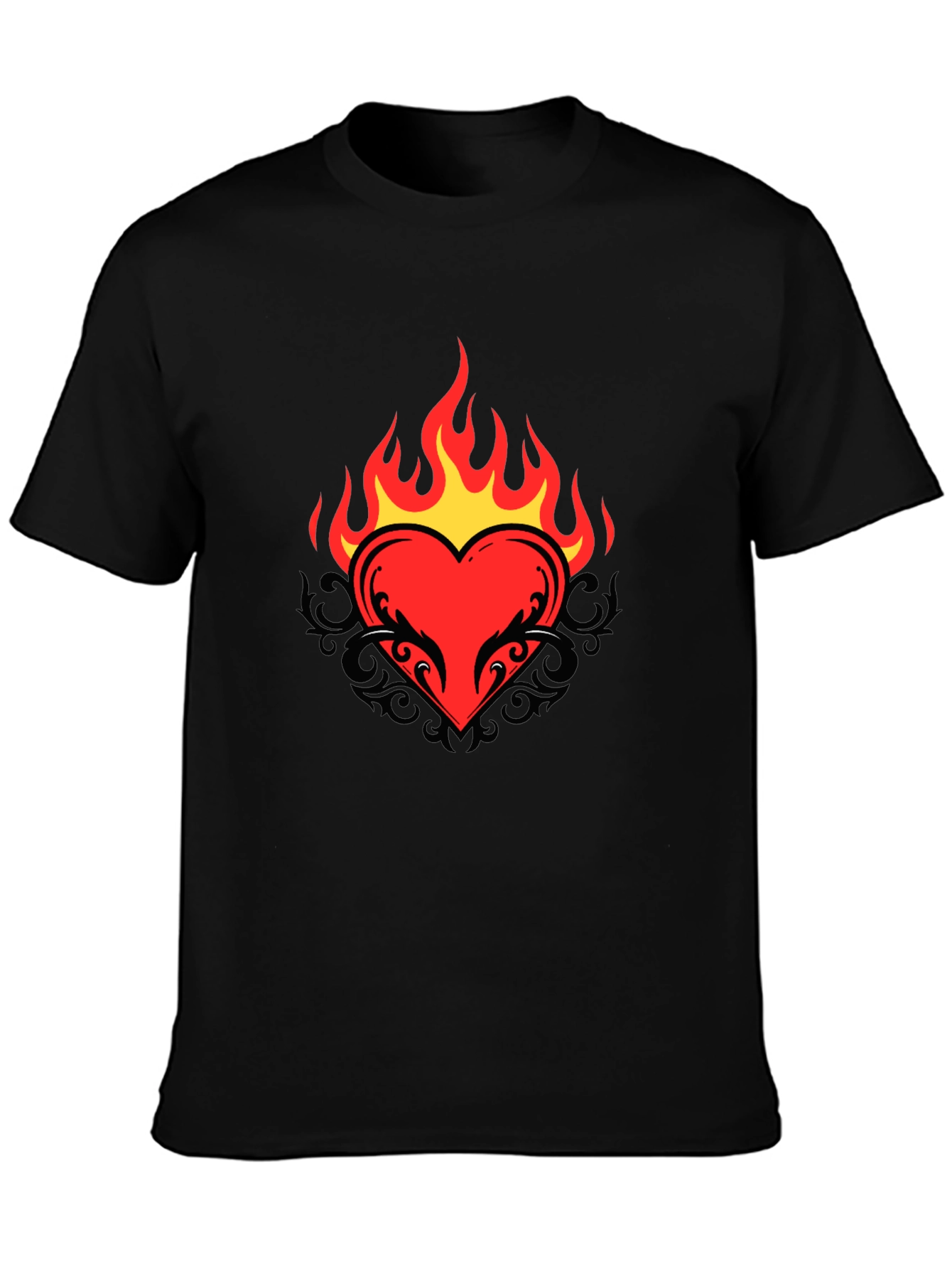 Flaming Heart Graphic Tee - Cool Black T-Shirt