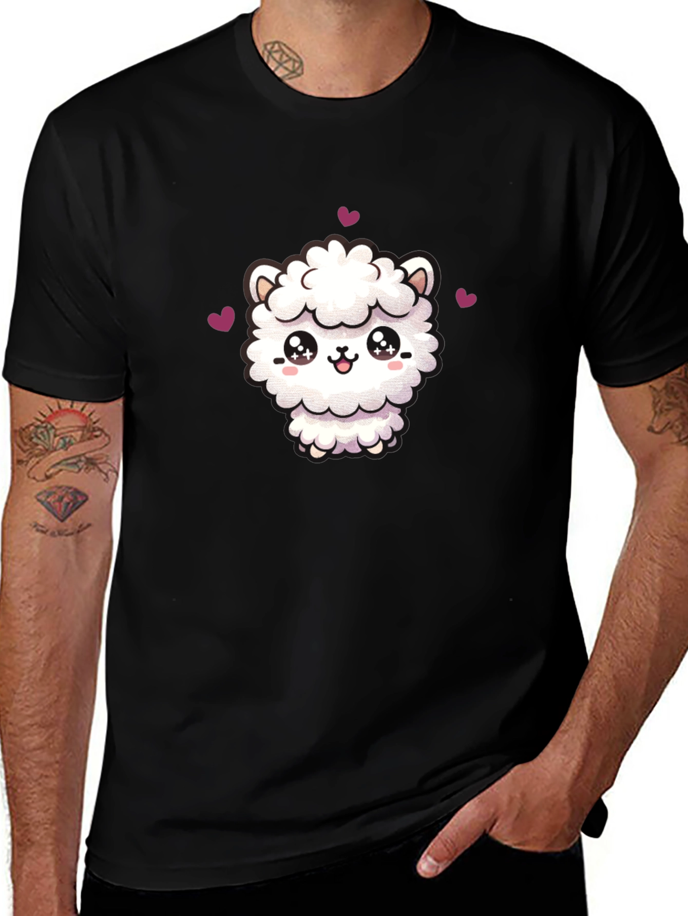 Cute Llama Graphic Tee - Black Cotton T-Shirt