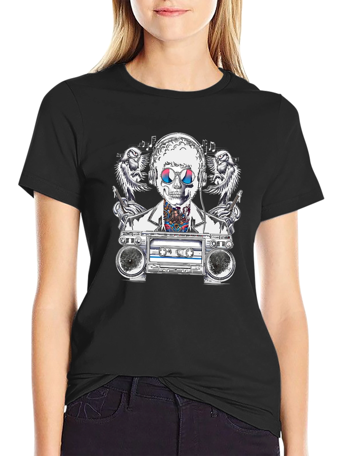 Retro Boombox Skeleton Graphic Tee