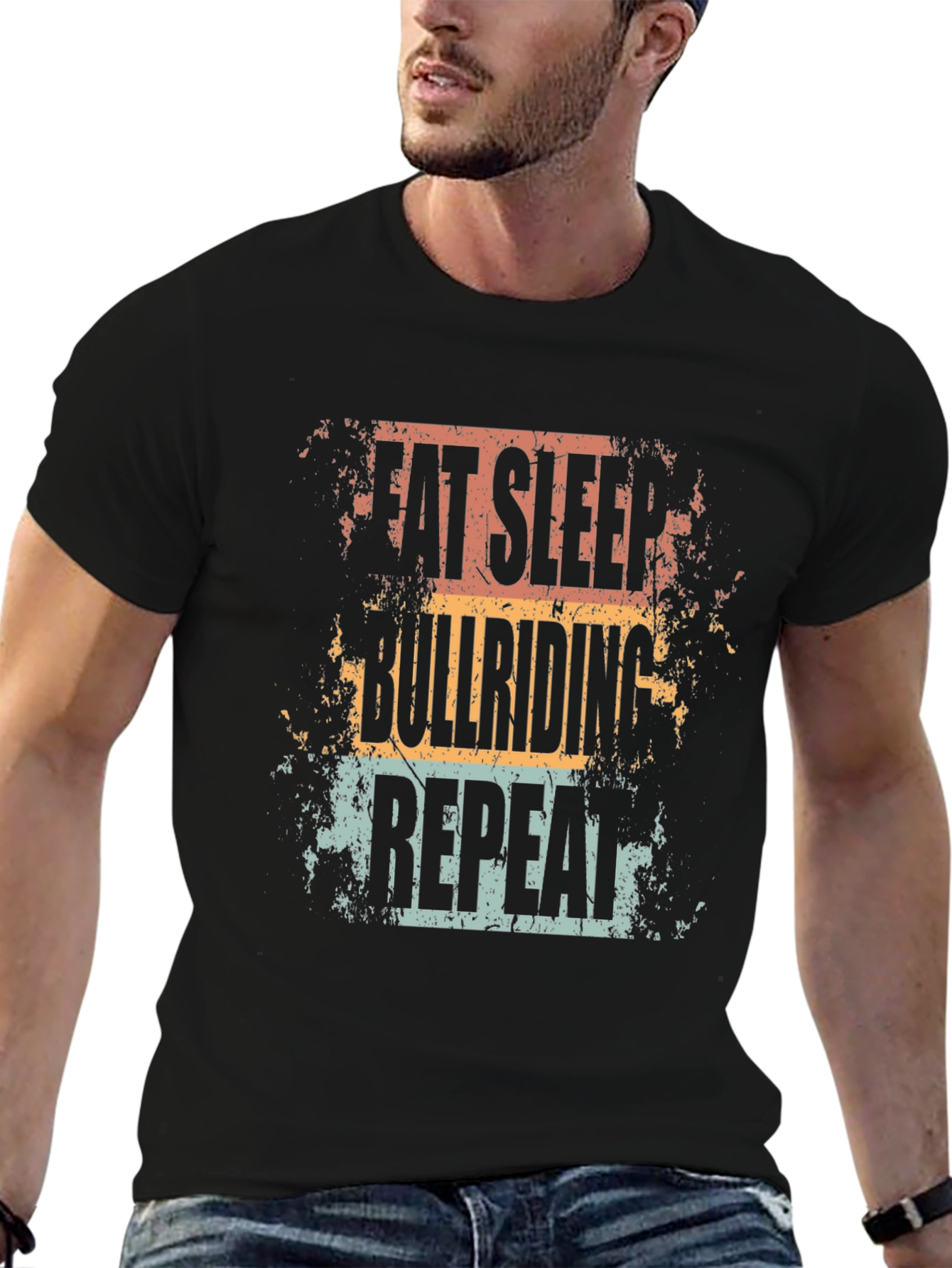 Eat Sleep Bull Riding Repeat Black T-Shirt