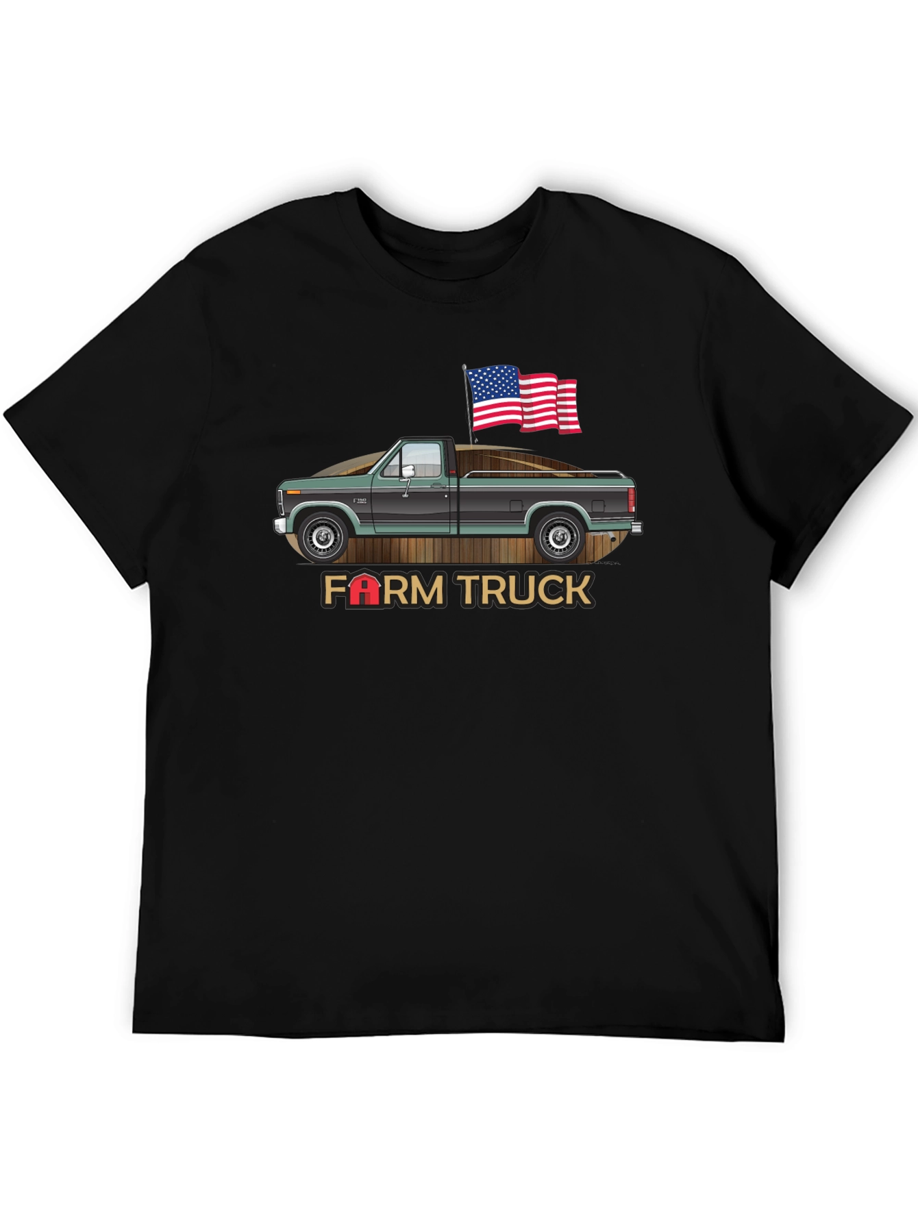 Farm Truck Graphic Tee Patriotic USA American Flag