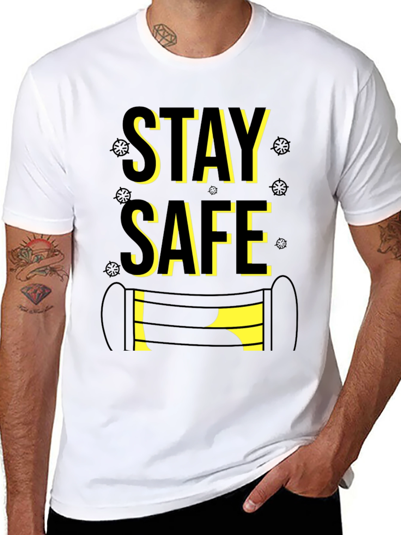 Stay Safe Graphic Tee - Black Cotton Blend