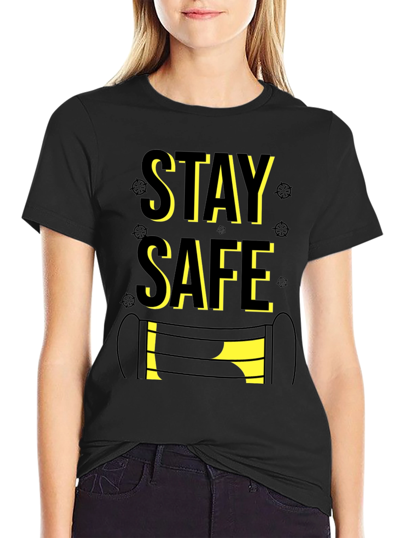 Stay Safe Graphic Tee - Black Cotton Blend