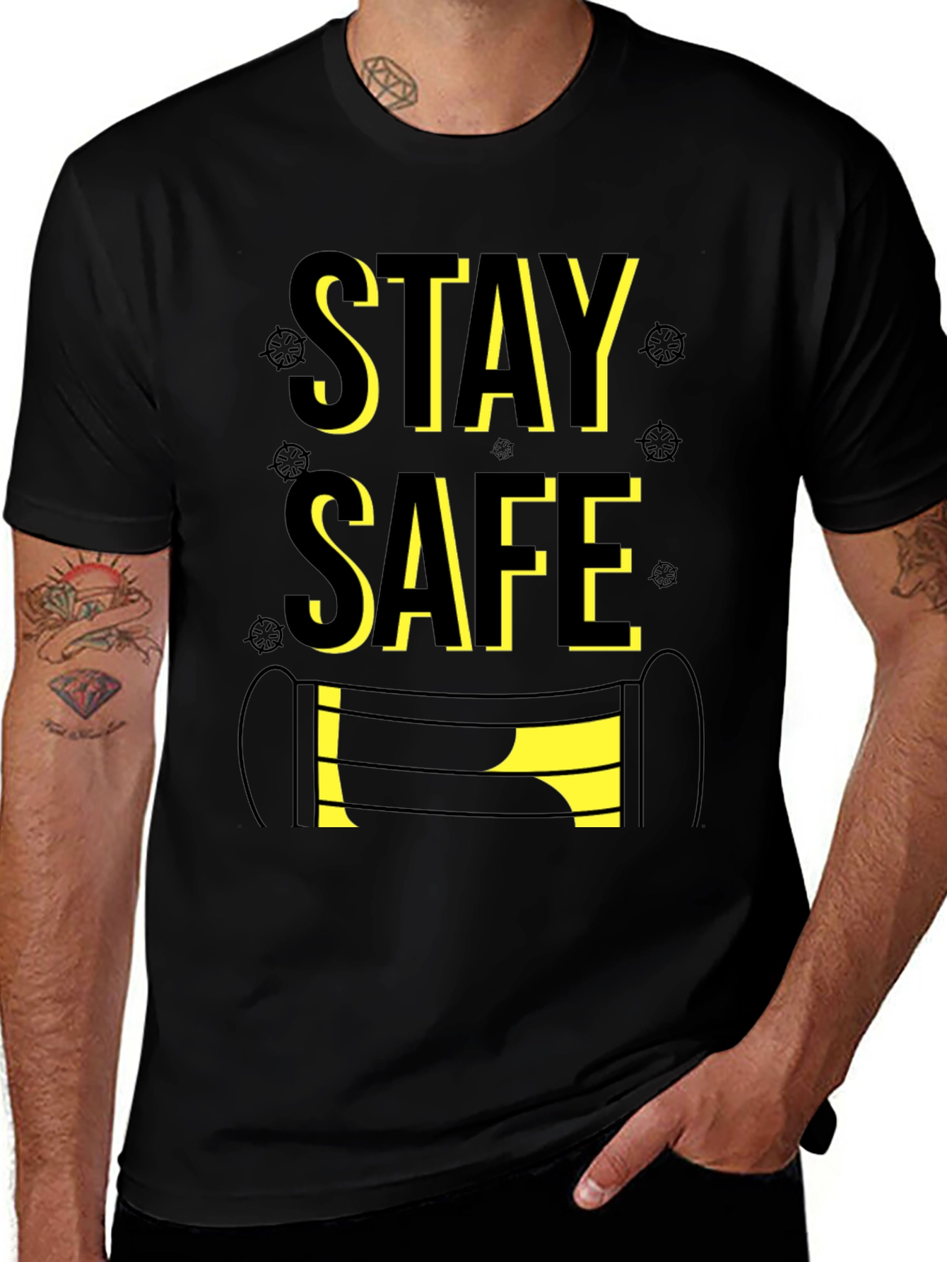 Stay Safe Graphic Tee - Black Cotton Blend