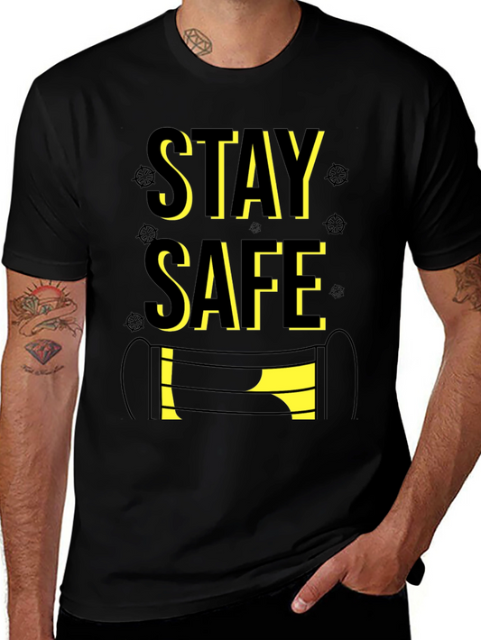Stay Safe Graphic Tee - Black Cotton Blend