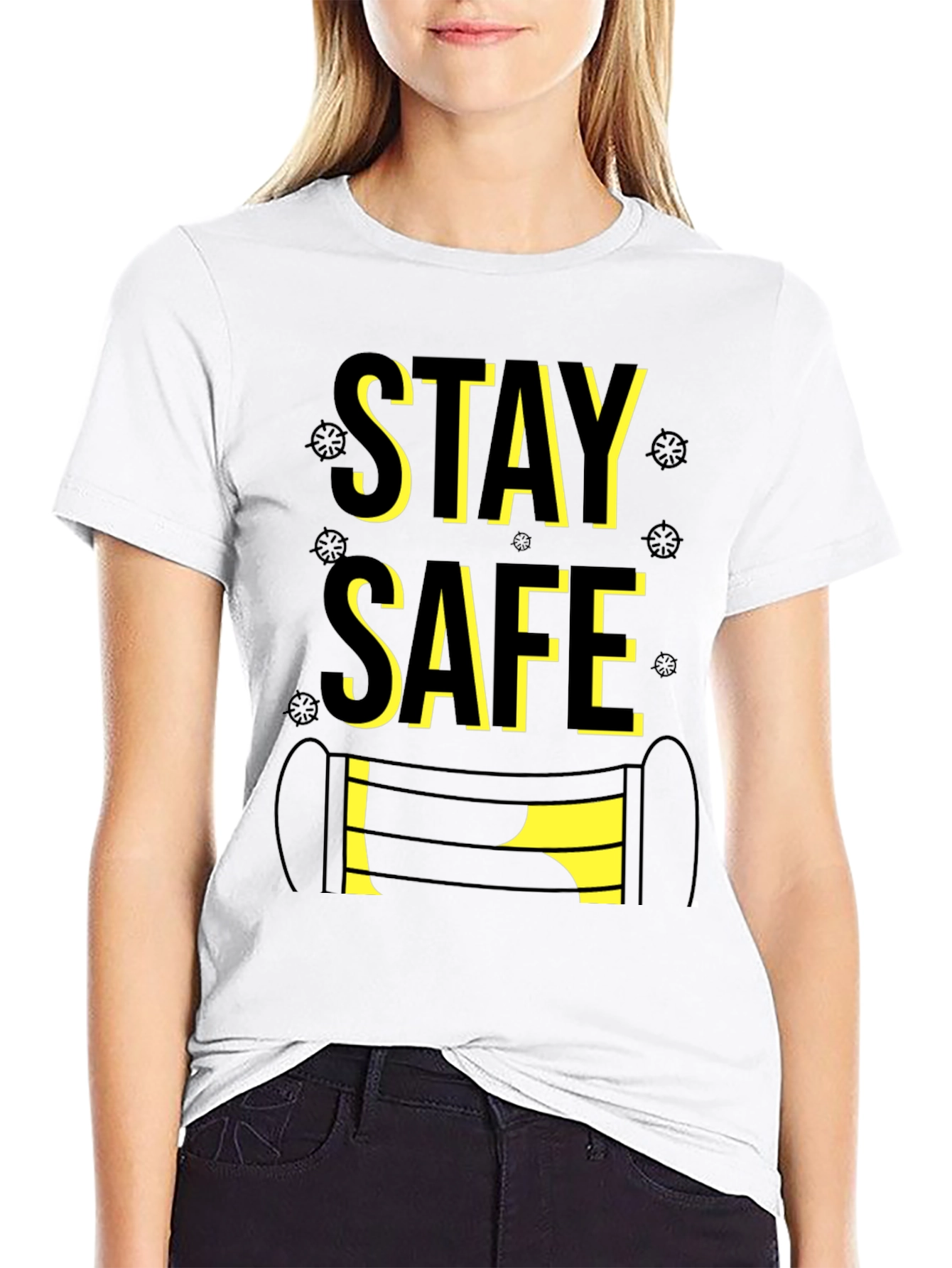 Stay Safe Graphic Tee - Black Cotton Blend