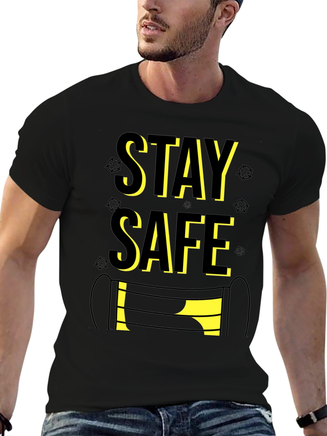 Stay Safe Graphic Tee - Black Cotton Blend