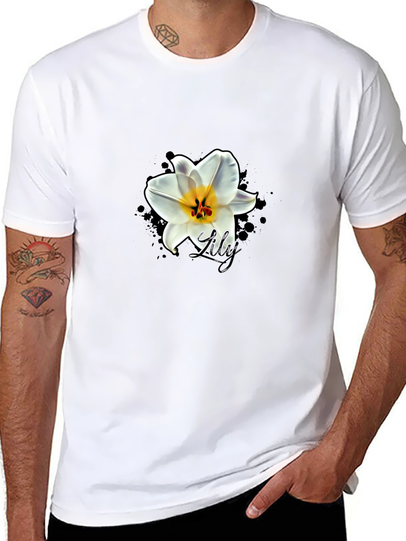 Black T-Shirt with Lily Graphic
