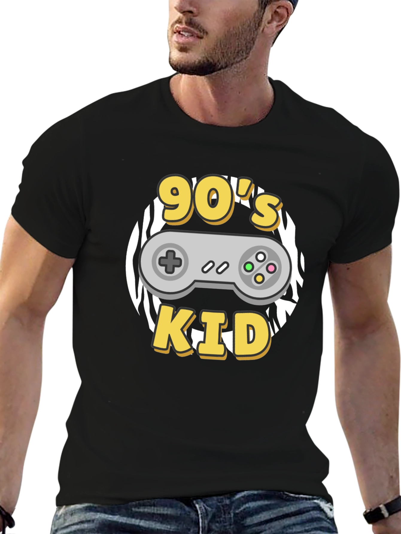 90s Kid Black T-Shirt with Game Controller