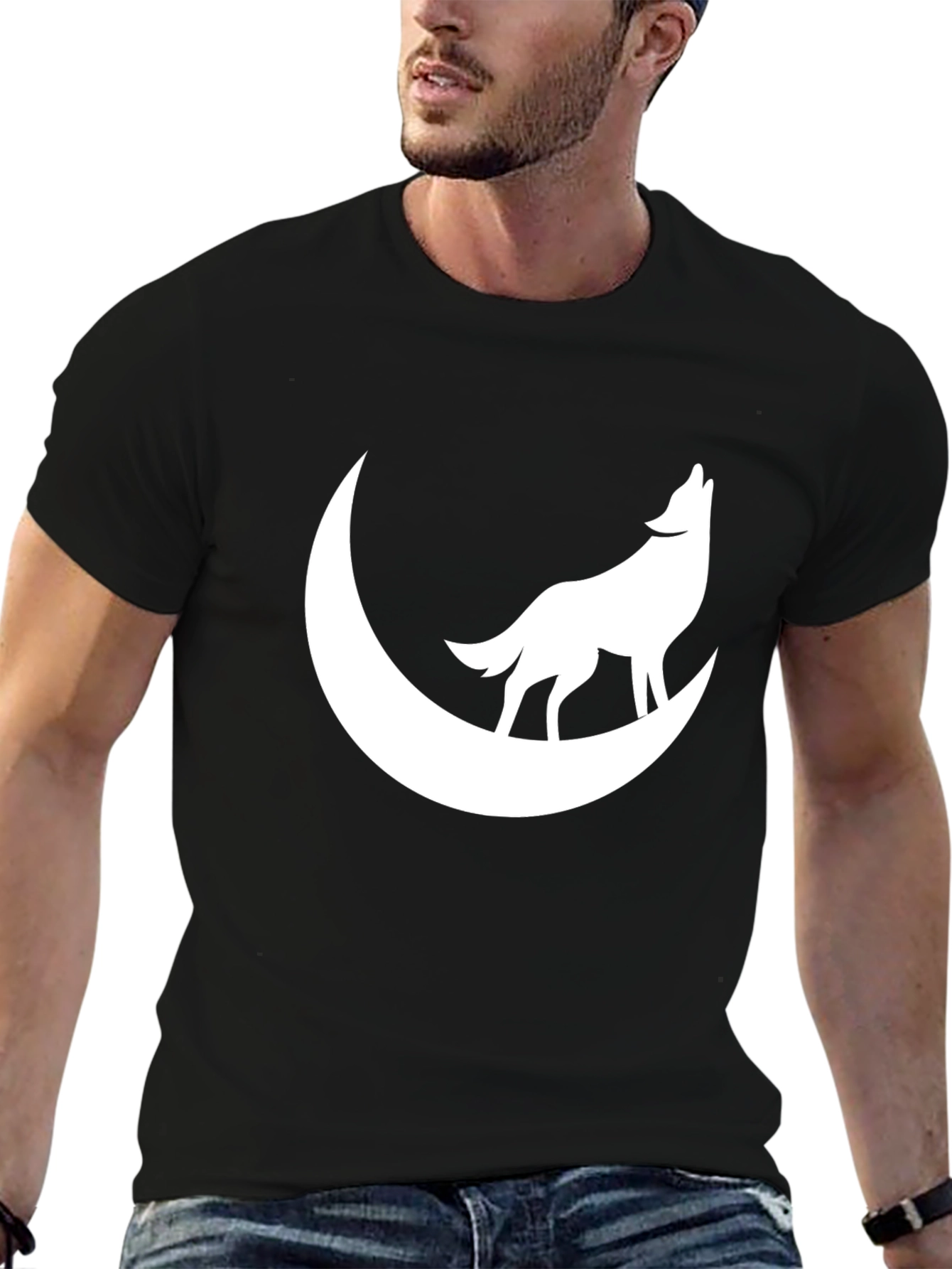 Wolf Howling at Moon Graphic T-Shirt - Black