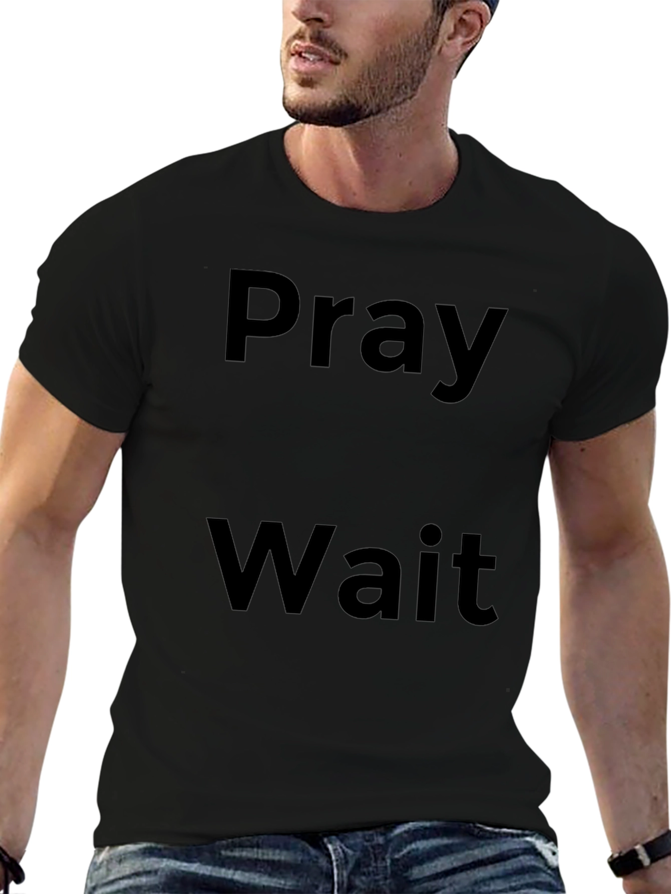 Pray Wait Black Graphic T-Shirt