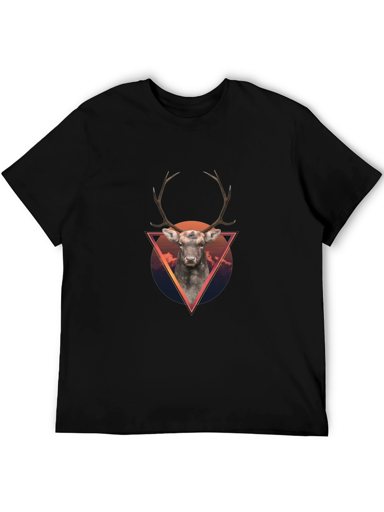 Geometric Deer Graphic Tee - Black