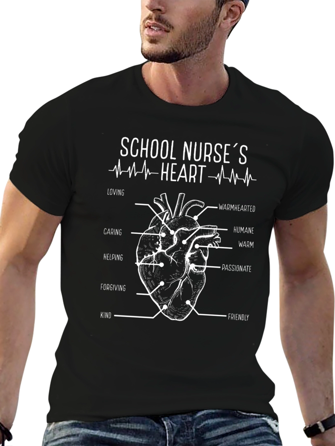 School Nurses Heart T-Shirt - Loving Caring Helping
