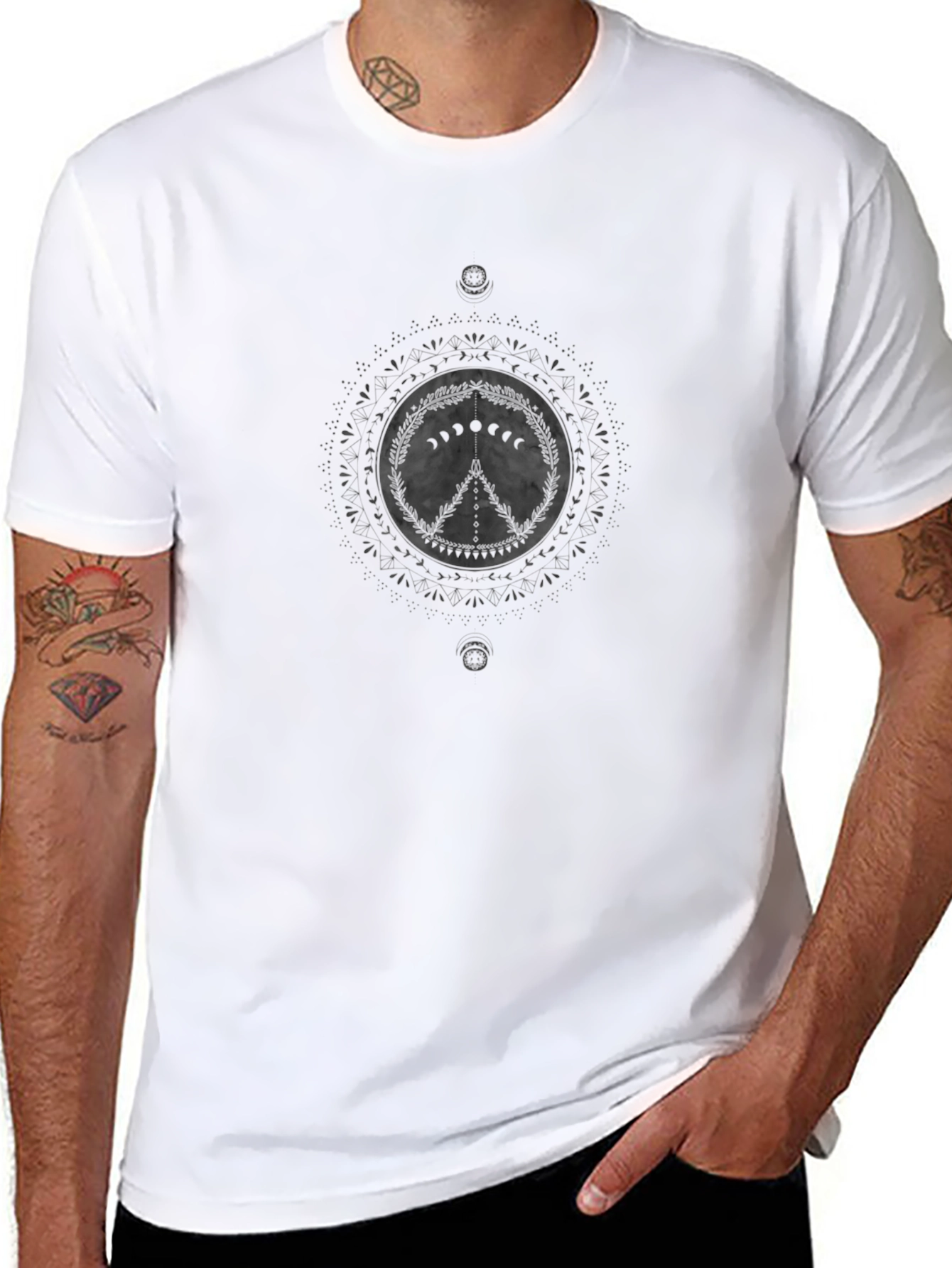 Peace Sign Moon Phase Graphic Tee - Black