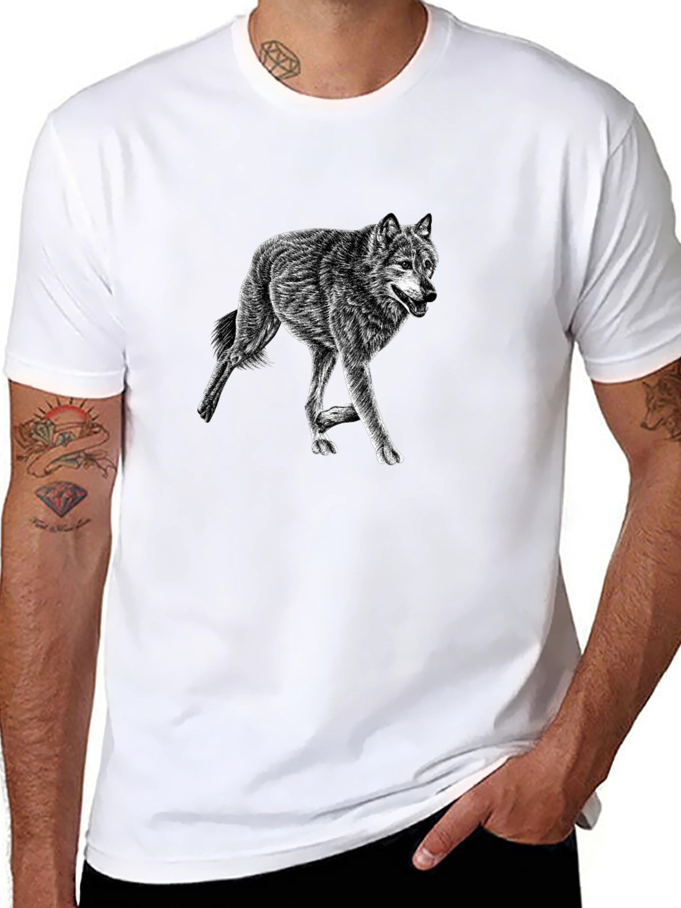 Wolf Graphic Tee - Mens Black Casual Shirt