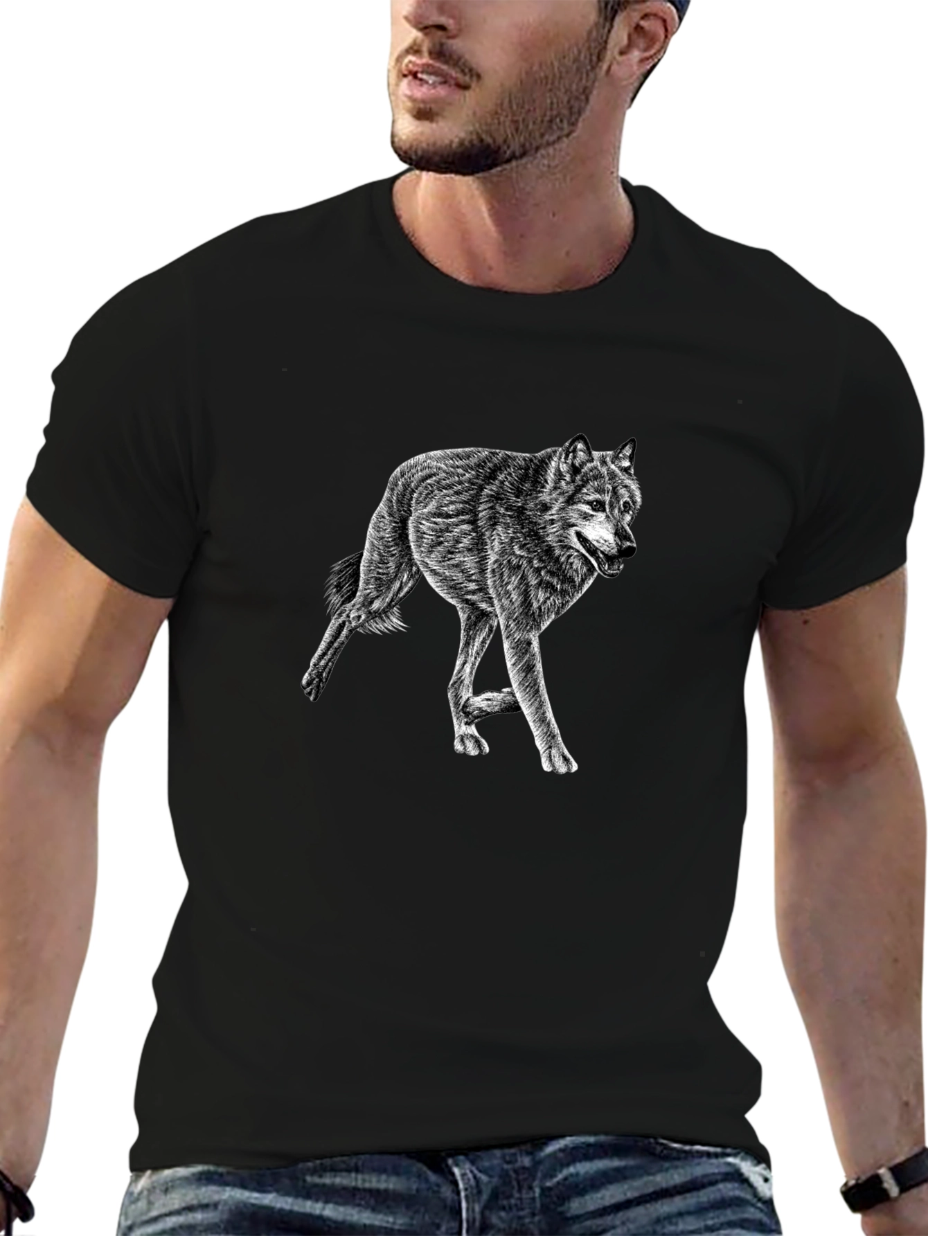 Wolf Graphic Tee - Mens Black Casual Shirt